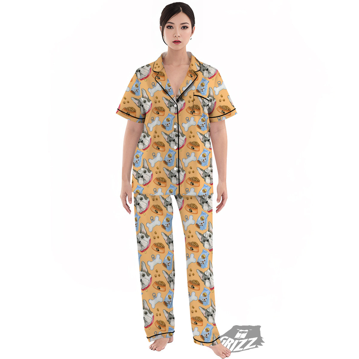 French Bulldog Watercolor Print Pattern Women's Pajamas Set-grizzshop