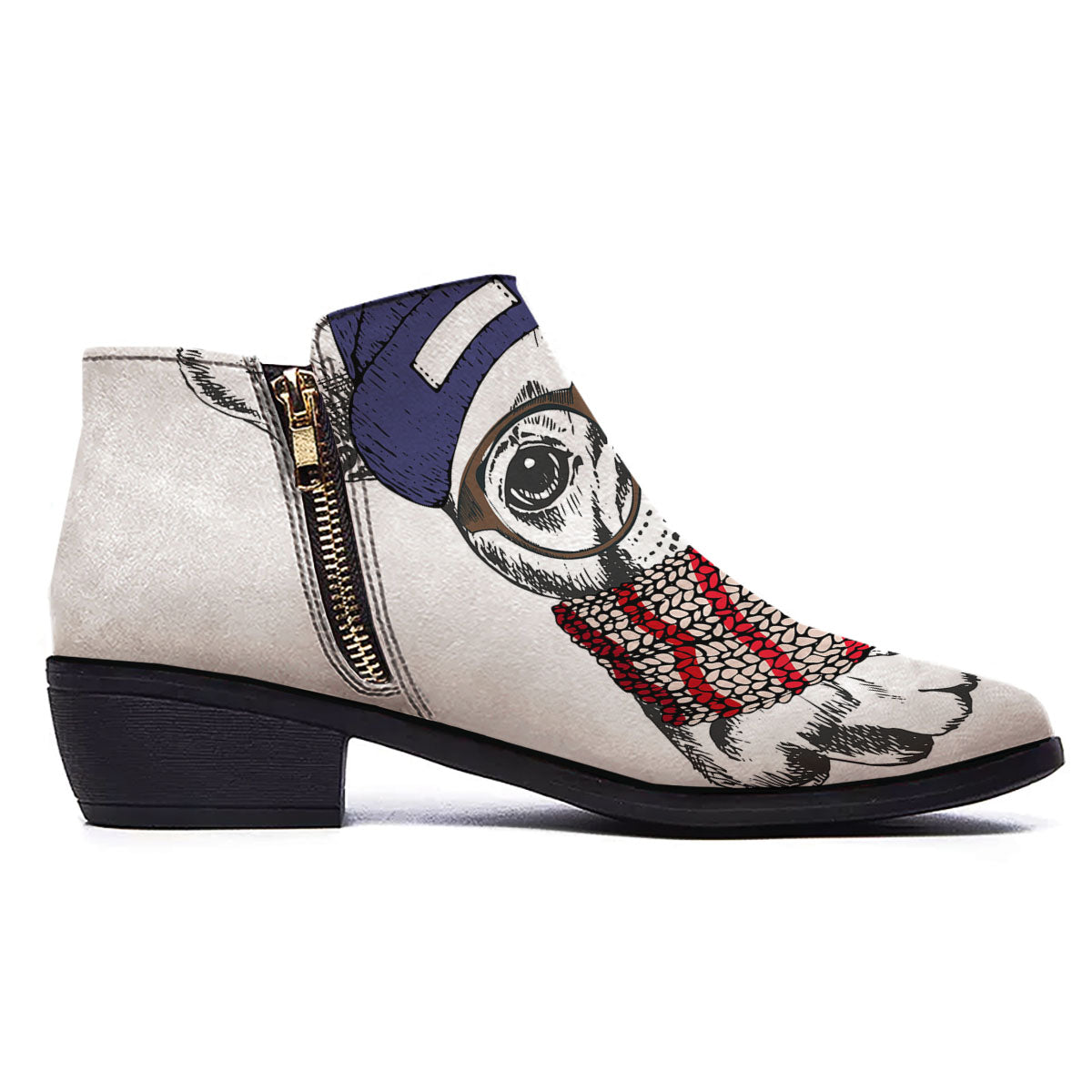 French Bulldog Wearing Glasses Print Ankle Boots-grizzshop