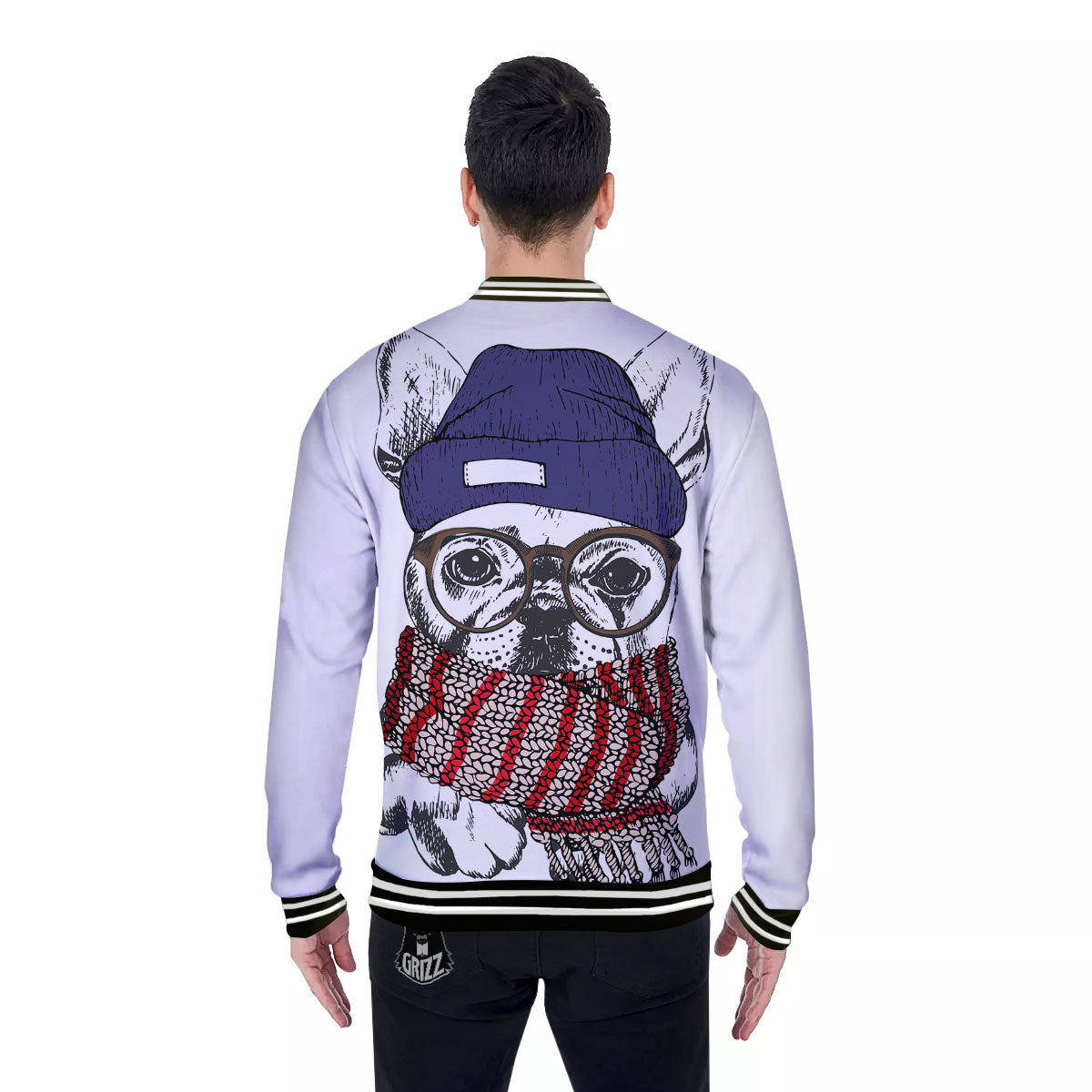 French Bulldog Wearing Glasses Print Baseball Jacket-grizzshop