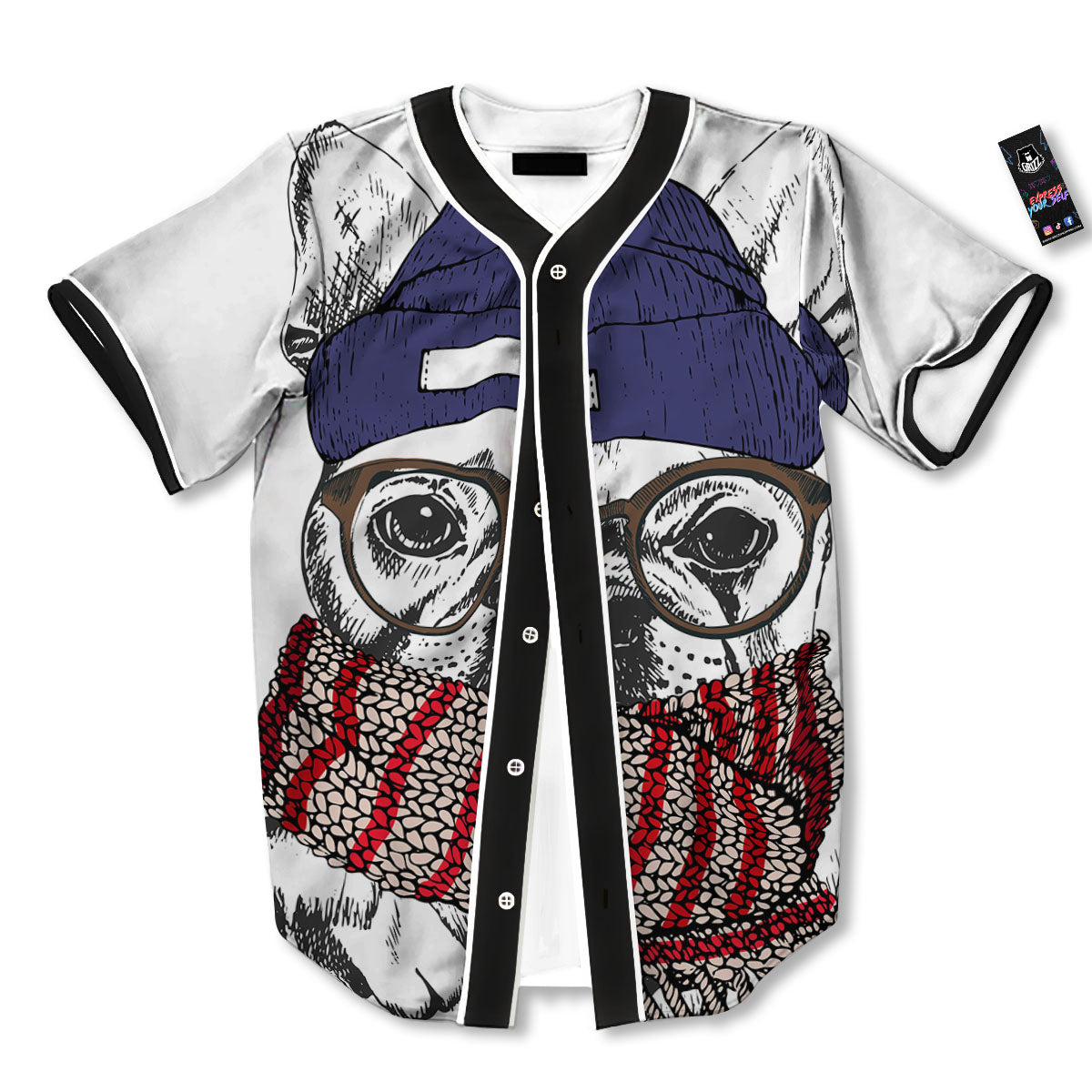 French Bulldog Wearing Glasses Print Baseball Jersey-grizzshop