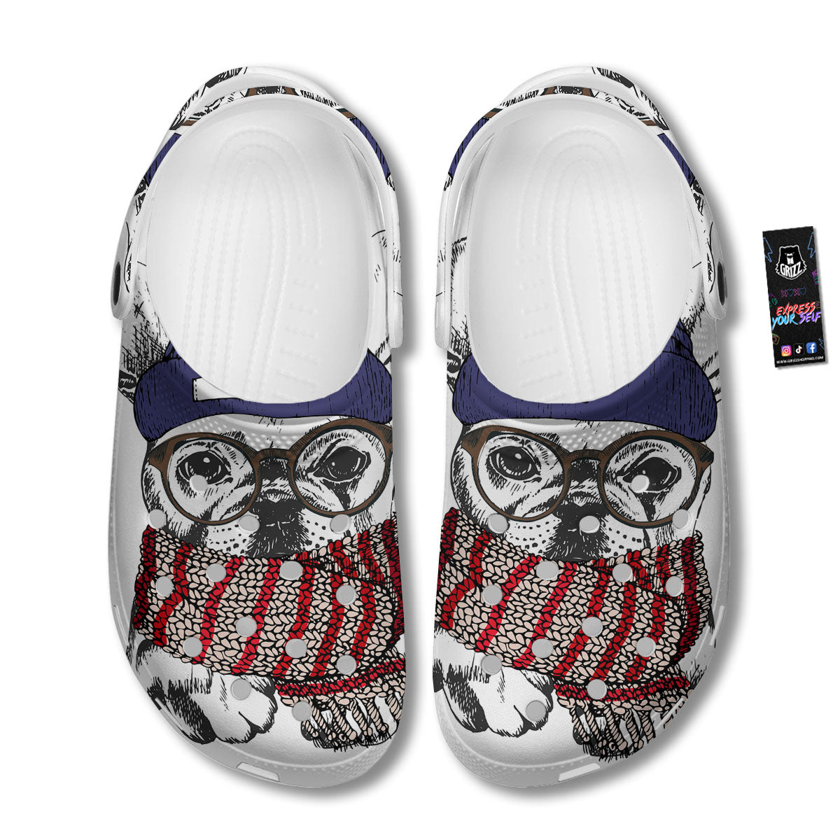 French Bulldog Wearing Glasses Print Clog-grizzshop
