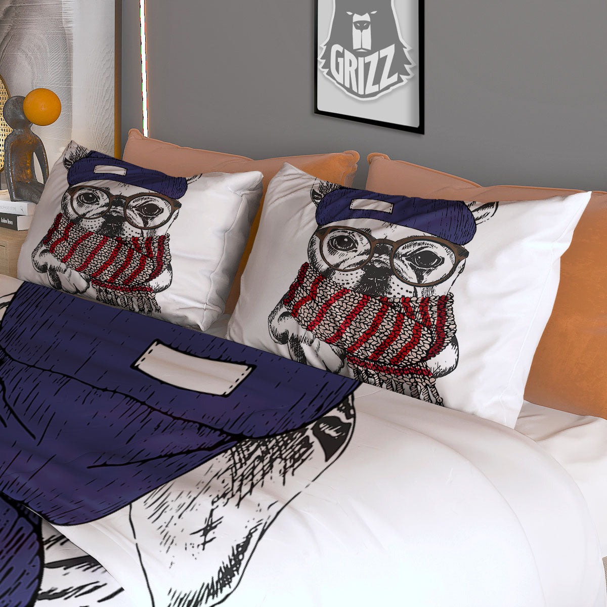 French Bulldog Wearing Glasses Print Duvet Cover Bedding Set