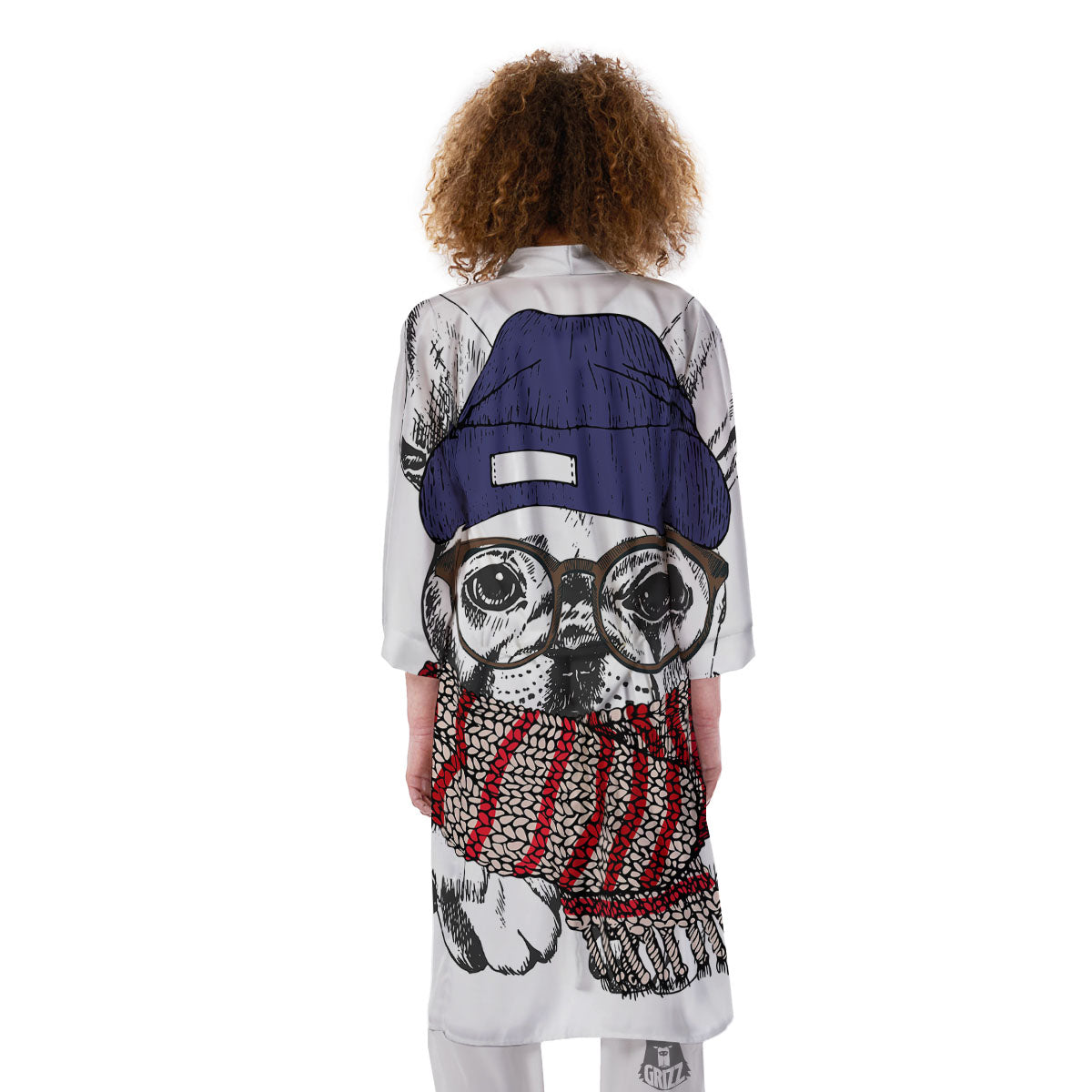 French Bulldog Wearing Glasses Print Kimono-grizzshop