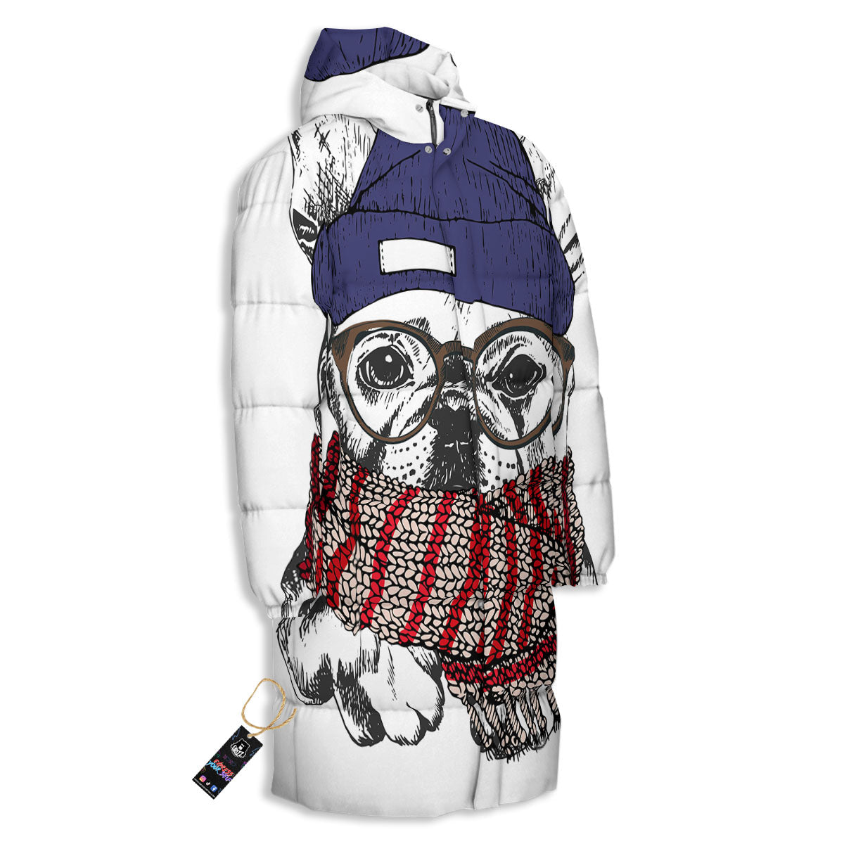 French Bulldog Wearing Glasses Print Long Down Jacket-grizzshop