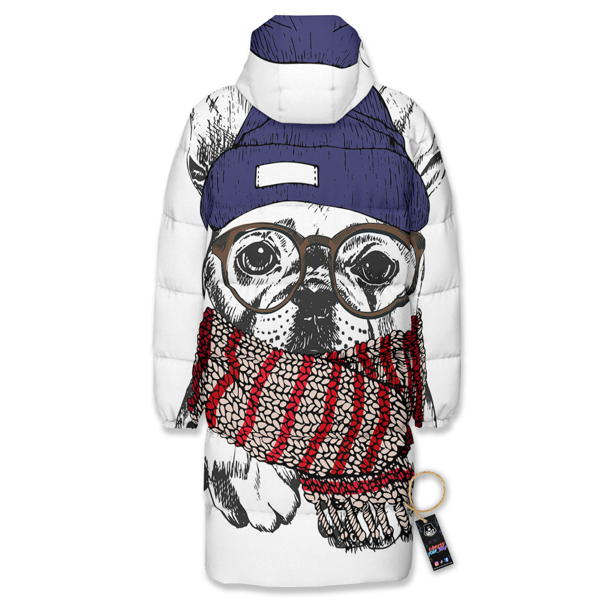French Bulldog Wearing Glasses Print Long Down Jacket-grizzshop