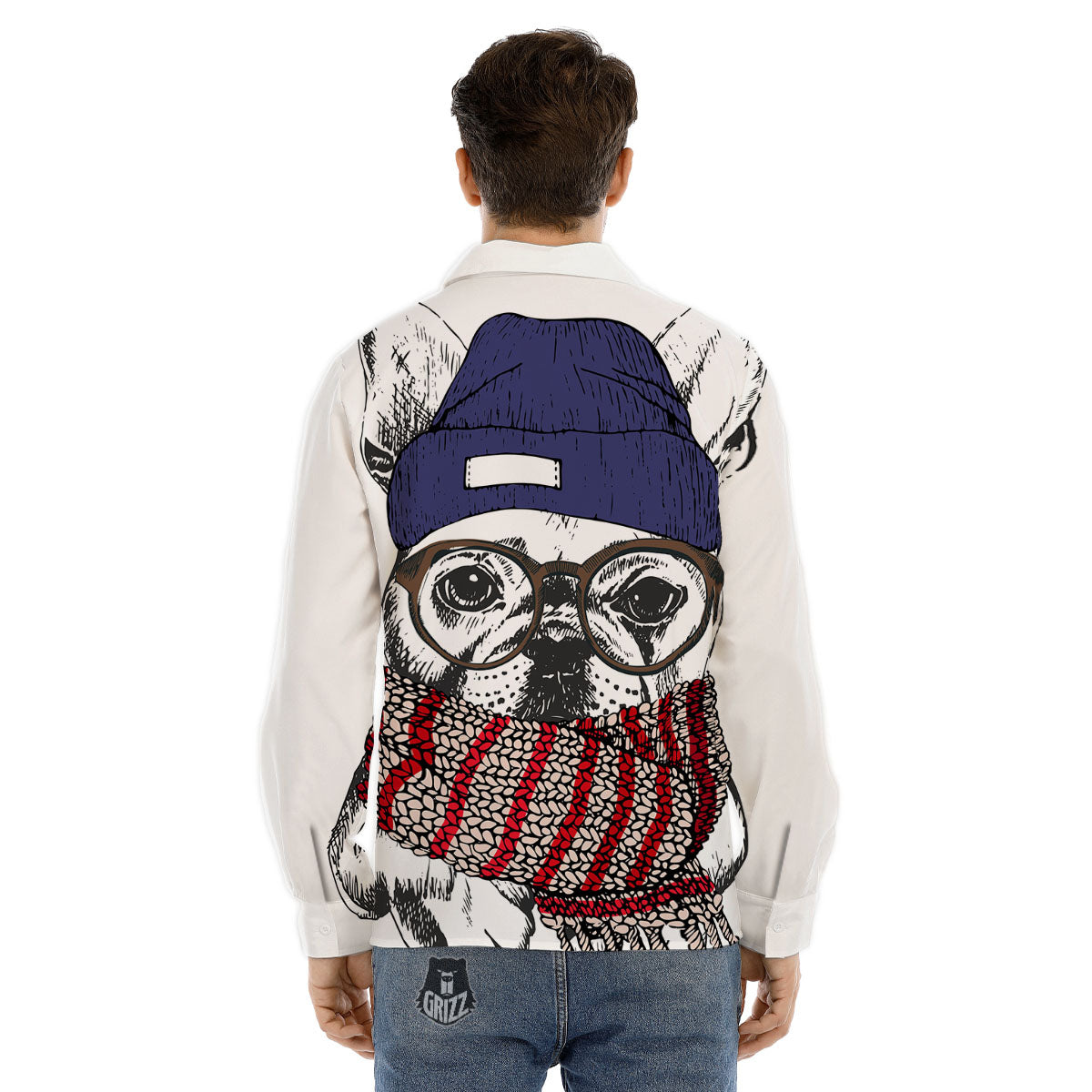 French Bulldog Wearing Glasses Print Men's Dress Shirts-grizzshop