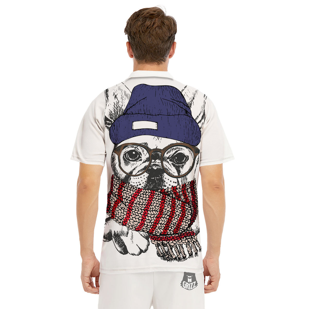 French Bulldog Wearing Glasses Print Men's Golf Shirts-grizzshop