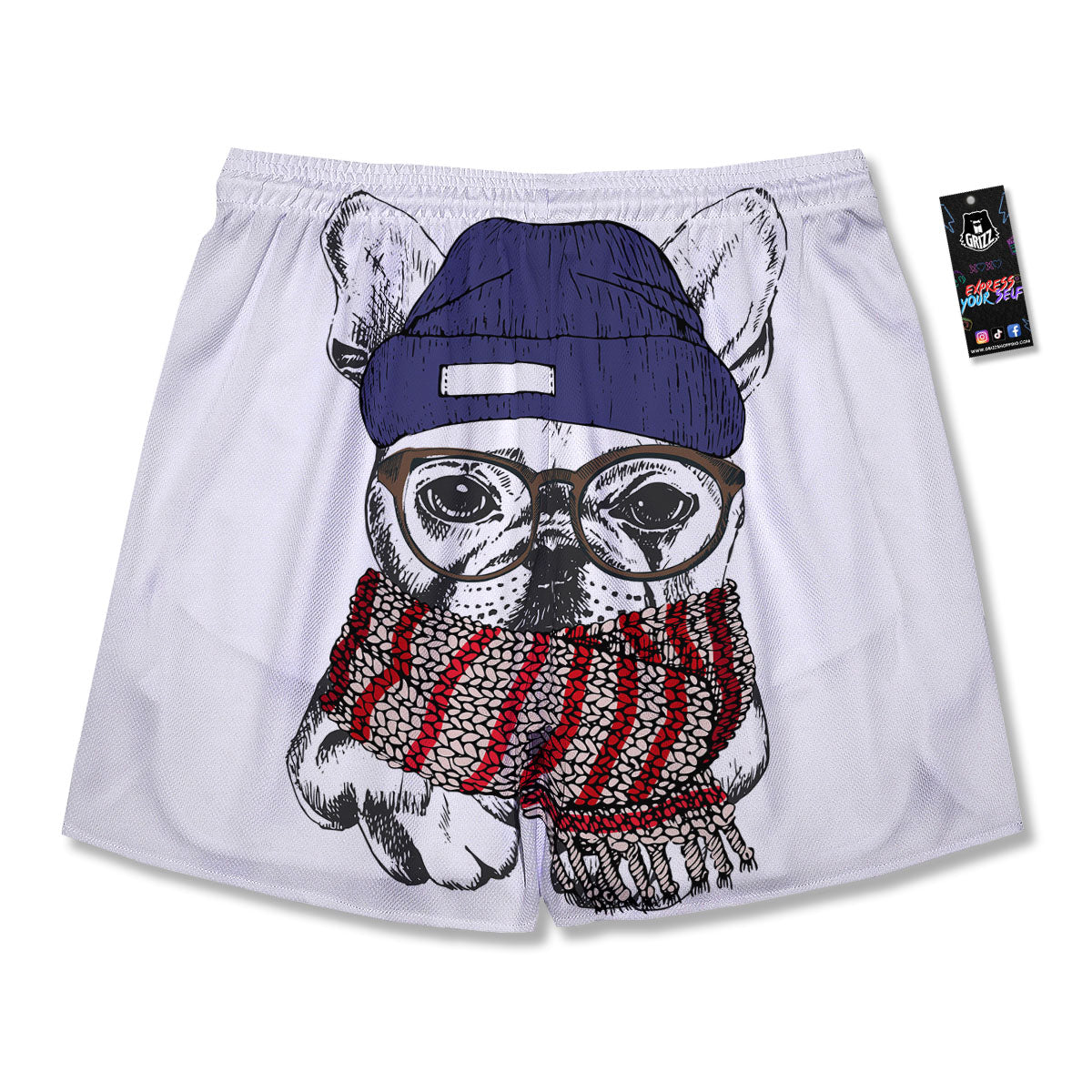 French Bulldog Wearing Glasses Print Men's Running Shorts-grizzshop