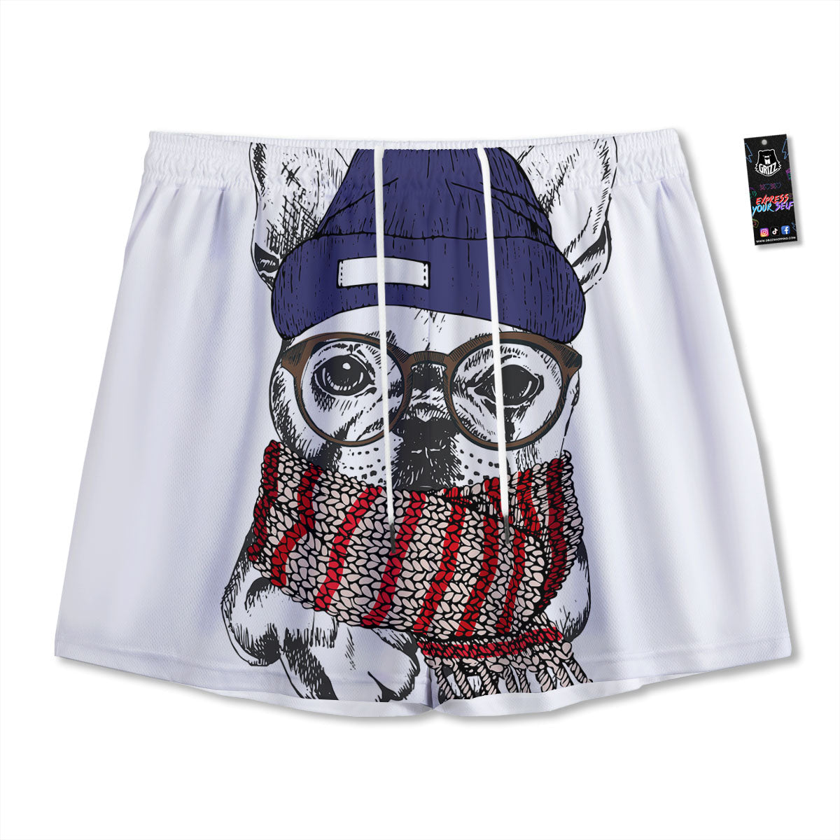 French Bulldog Wearing Glasses Print Mesh Shorts
