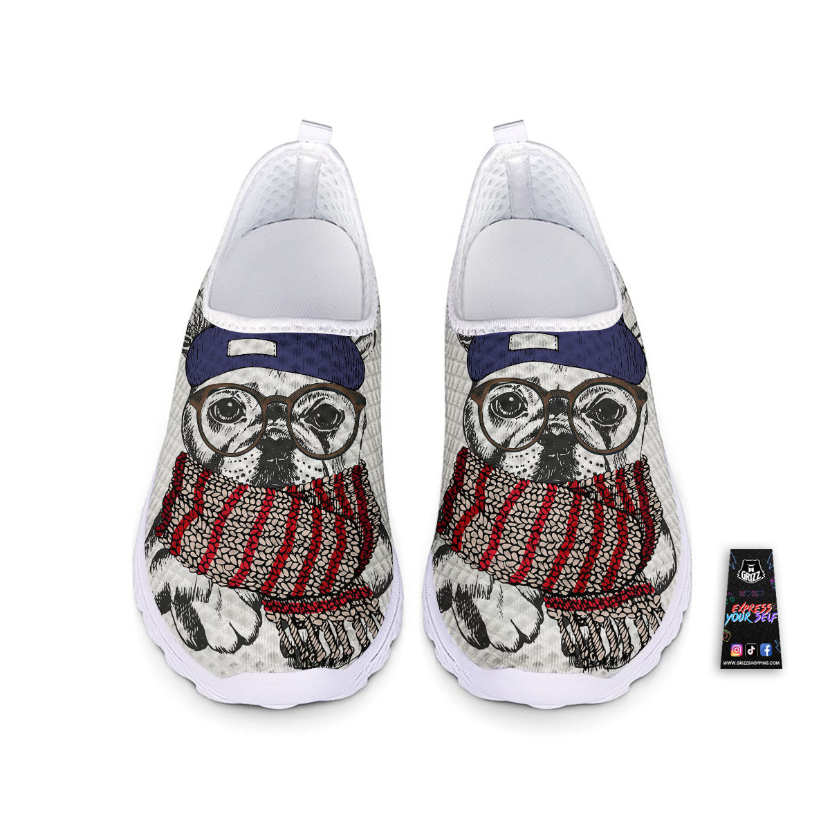 French Bulldog Wearing Glasses Print Nurse Shoes-grizzshop