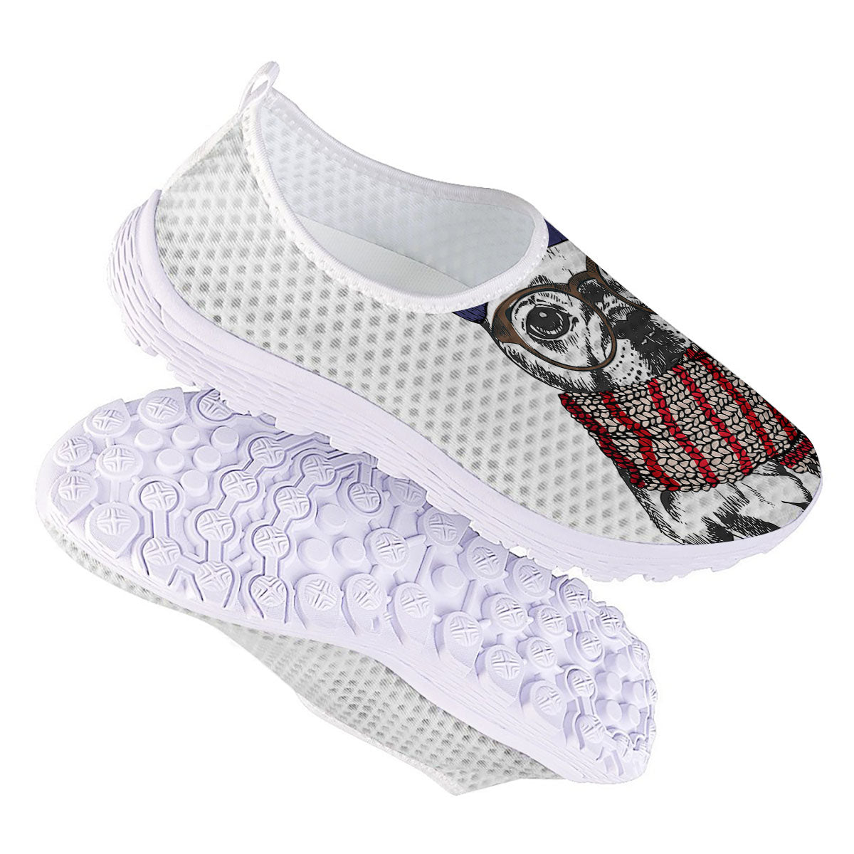 French Bulldog Wearing Glasses Print Nurse Shoes-grizzshop