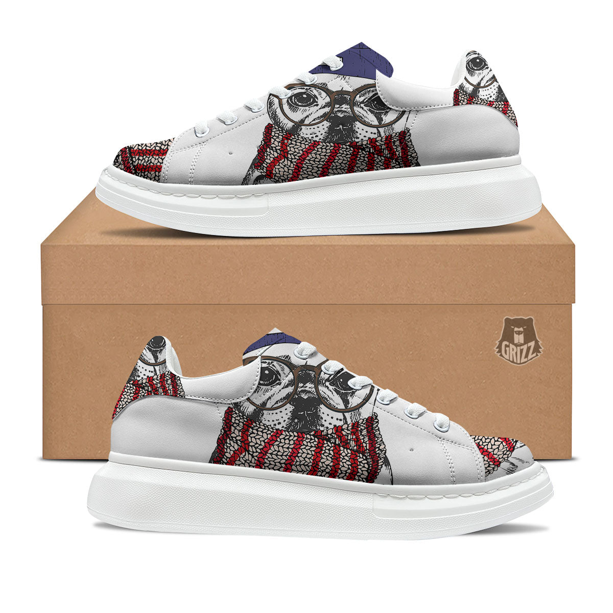French Bulldog Wearing Glasses Print Platform Shoes-grizzshop