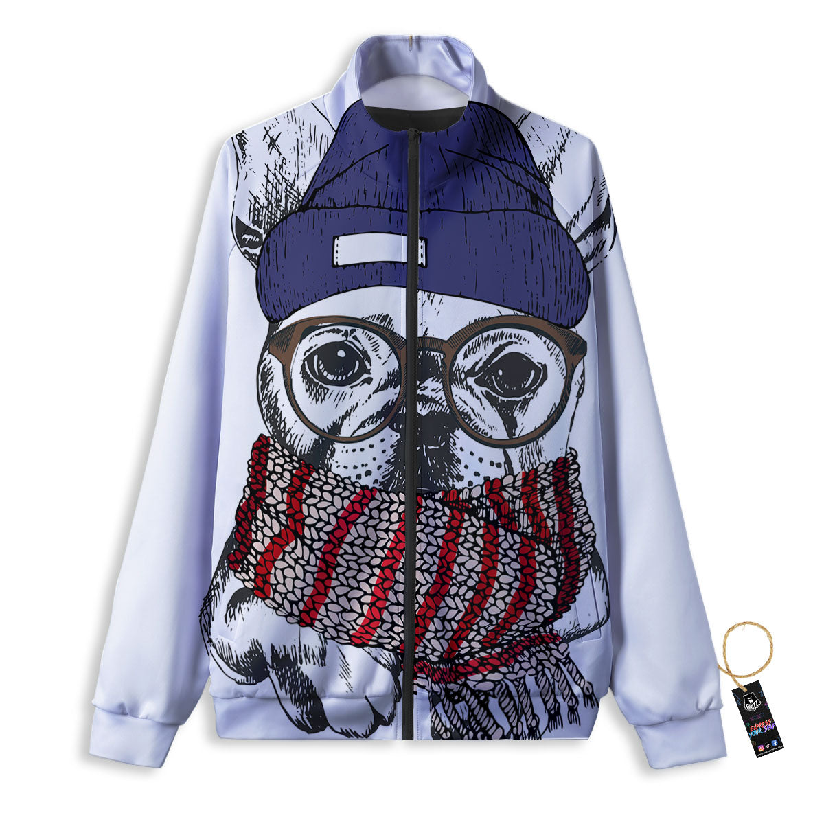 French Bulldog Wearing Glasses Print Track Jacket-grizzshop