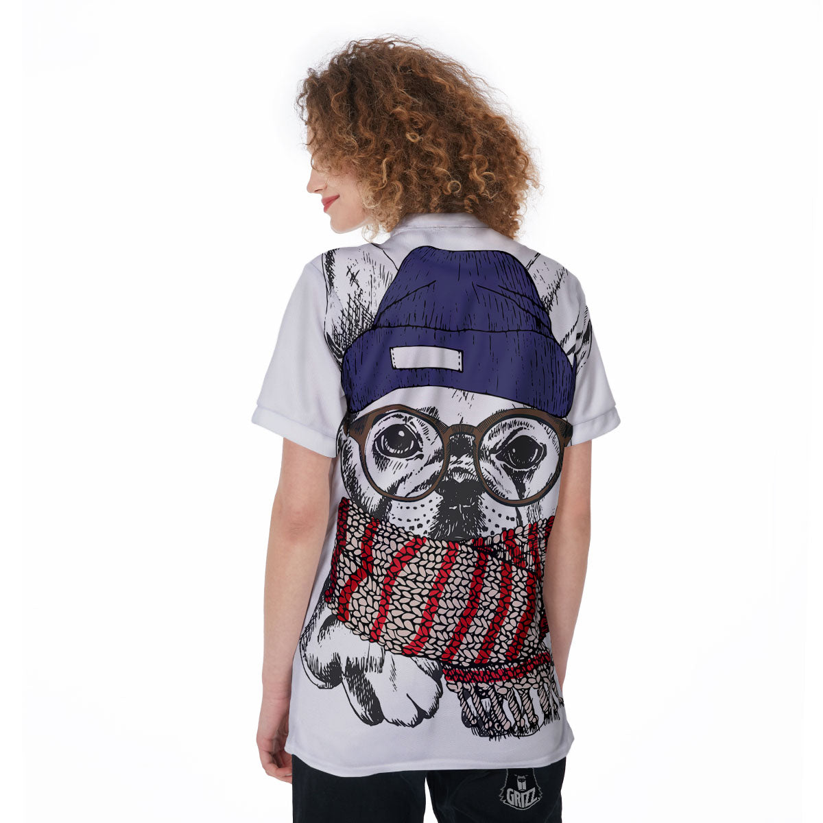 French Bulldog Wearing Glasses Print Women's Golf Shirts-grizzshop