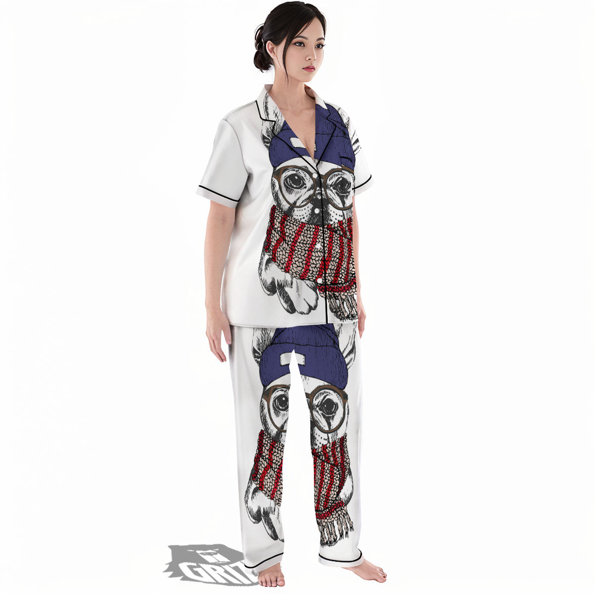 French Bulldog Wearing Glasses Print Women's Pajamas Set-grizzshop