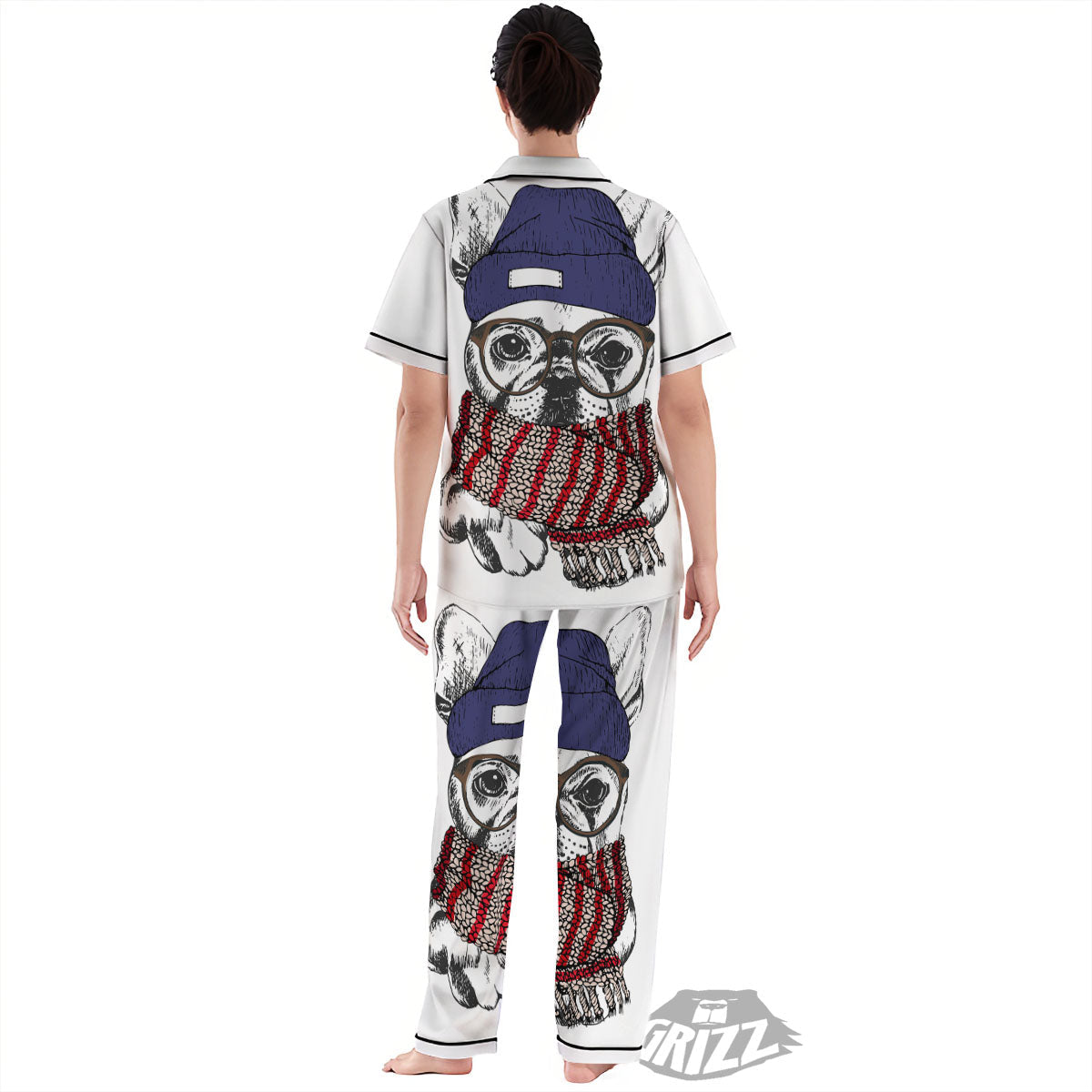 French Bulldog Wearing Glasses Print Women's Pajamas Set-grizzshop