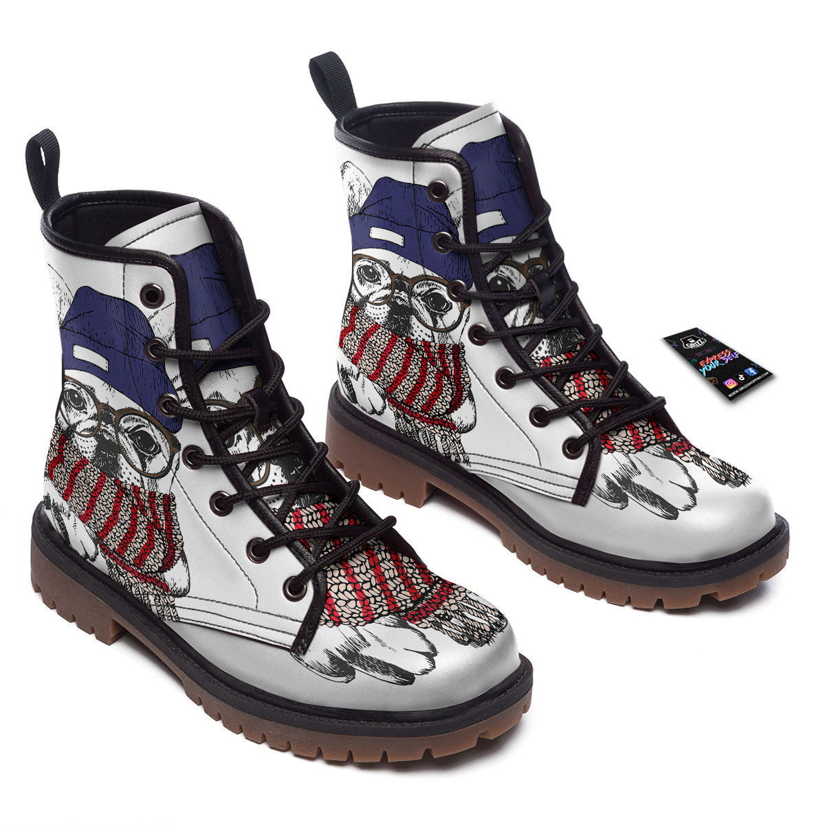 French Bulldog Wearing Glasses Print Work Boots-grizzshop