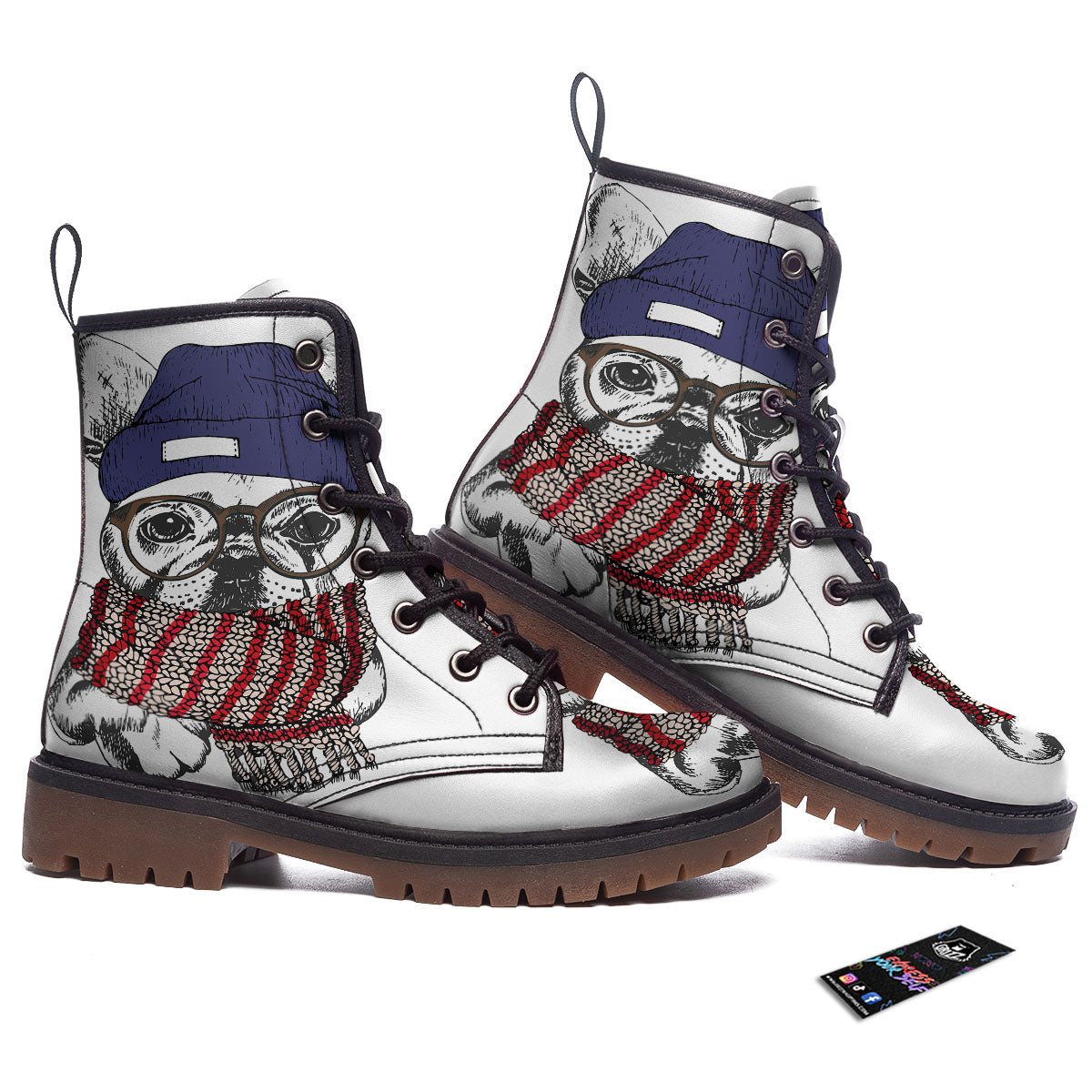 French Bulldog Wearing Glasses Print Work Boots-grizzshop
