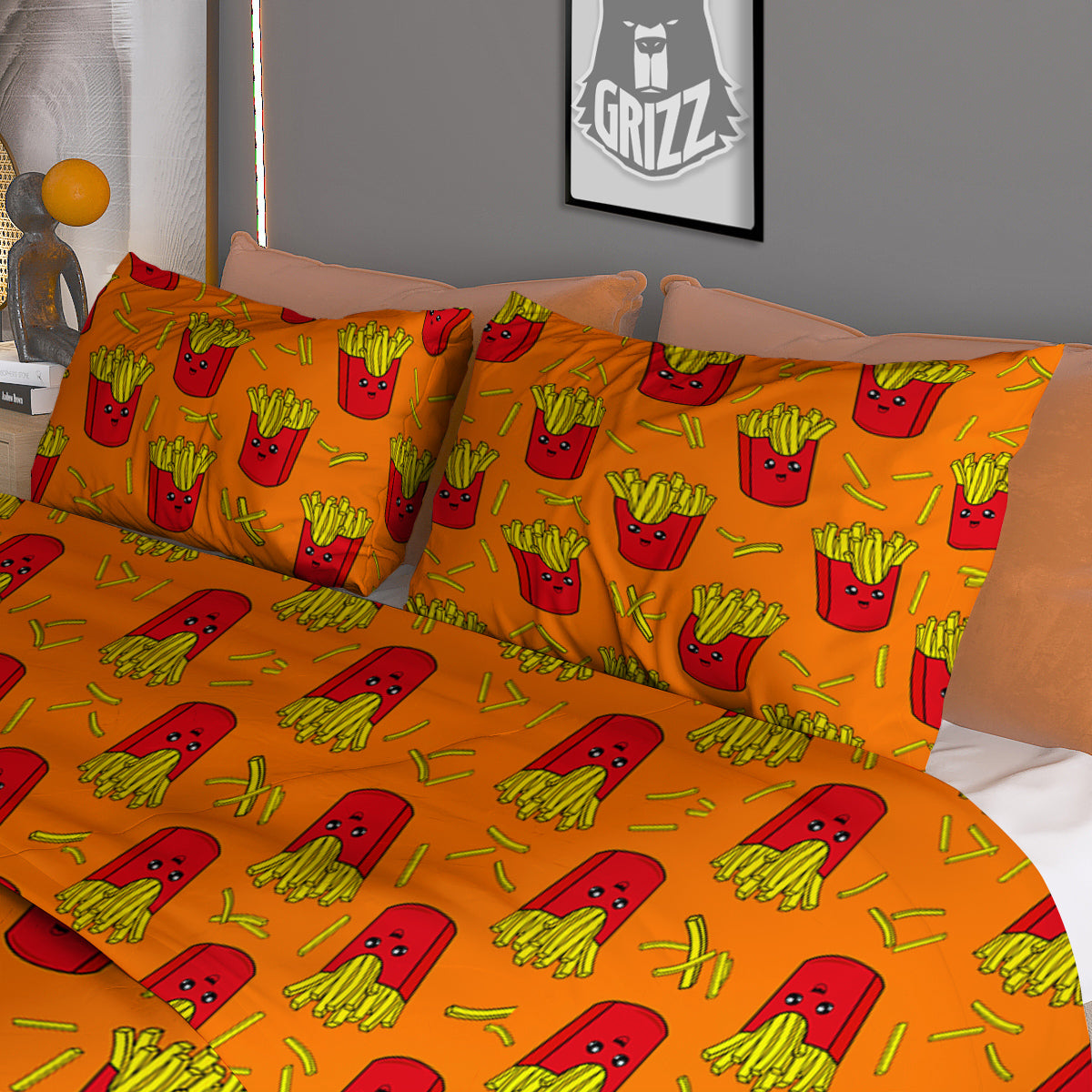 French Fries Cartoon Print Pattern Duvet Cover Bedding Set-grizzshop