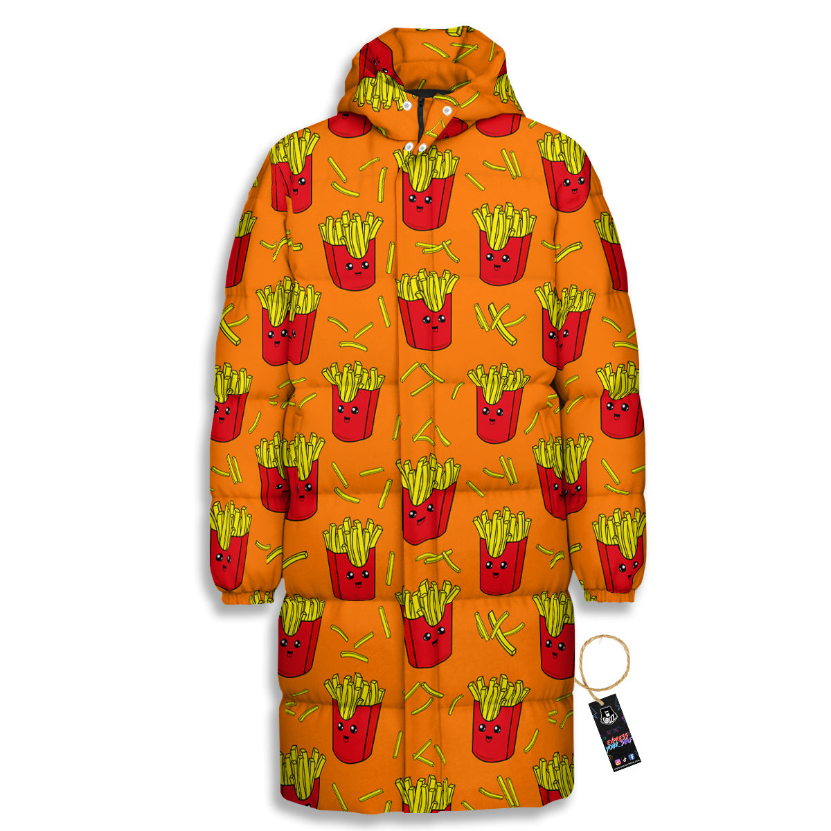 French Fries Cartoon Print Pattern Long Down Jacket-grizzshop