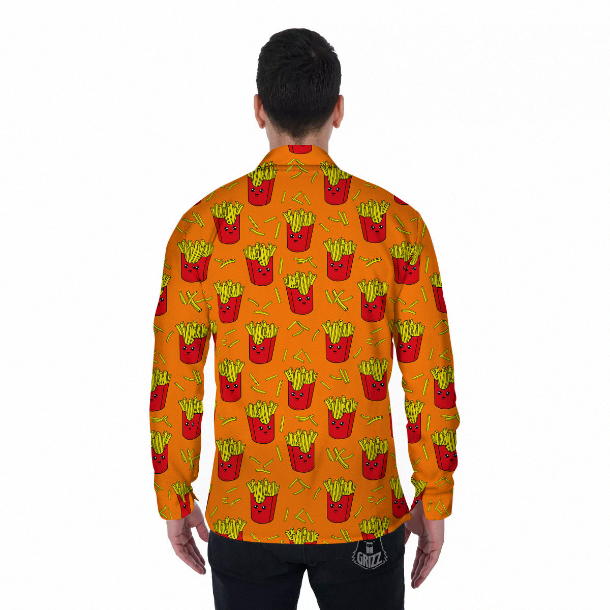 French Fries Cartoon Print Pattern Men's Long Sleeve Shirts-grizzshop