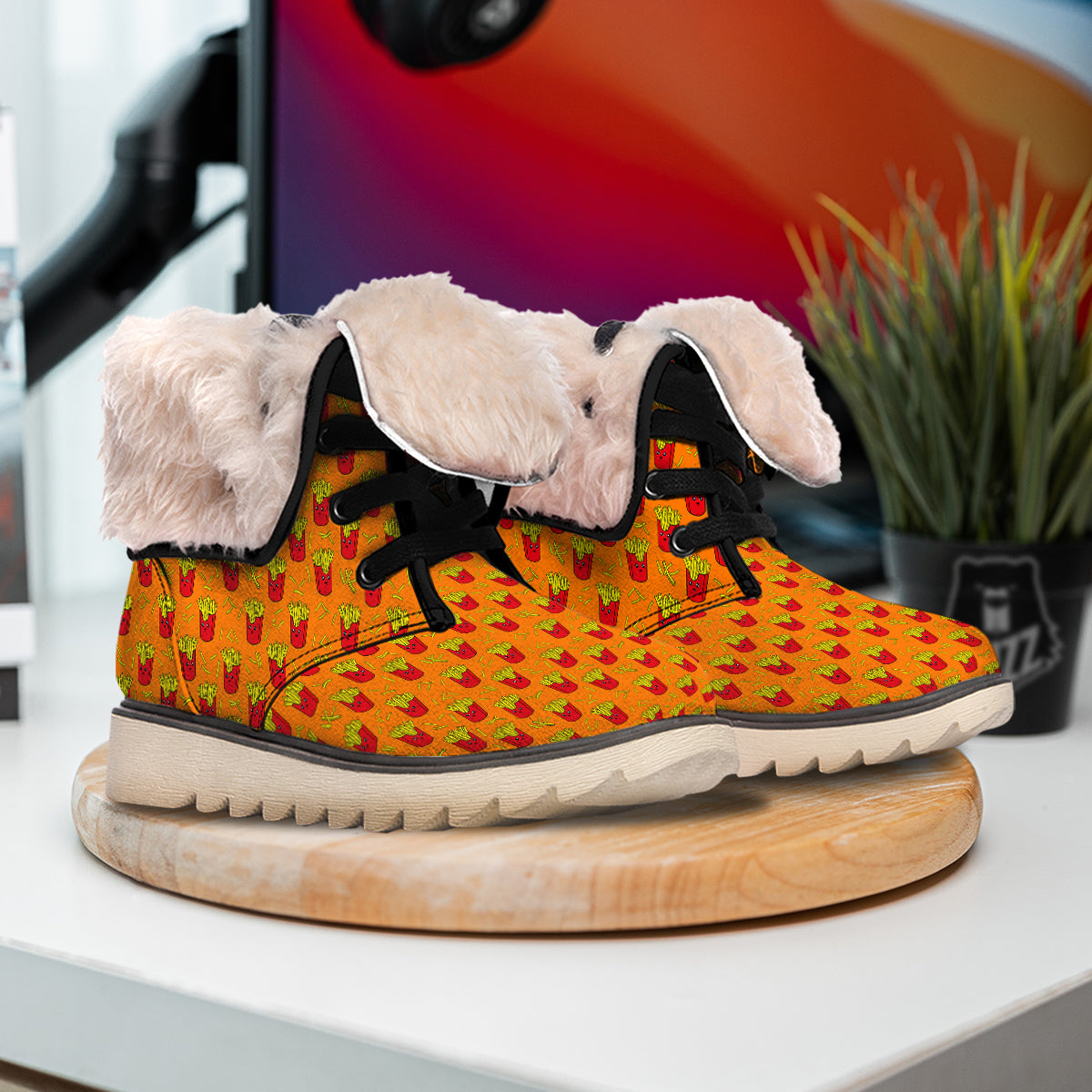 French Fries Cartoon Print Pattern Snow Boots-grizzshop
