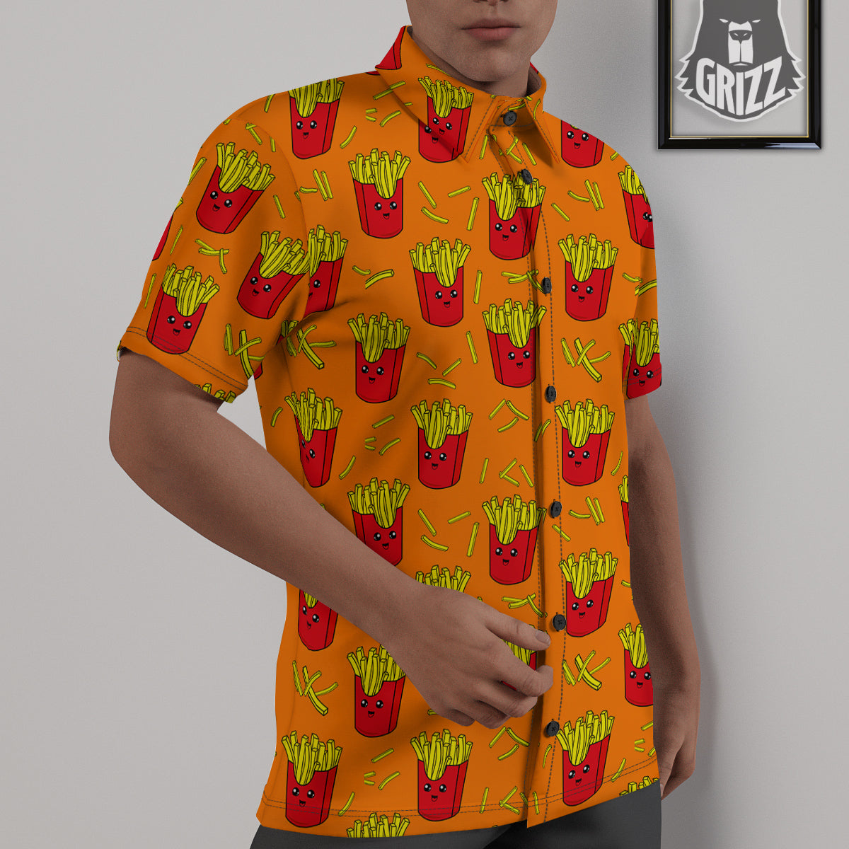 French Fries Cartoon Print Pattern Untucked Shirts-grizzshop