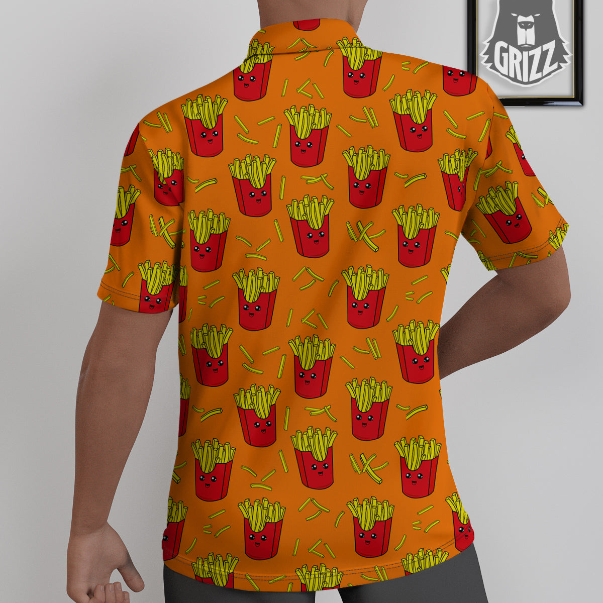 French Fries Cartoon Print Pattern Untucked Shirts-grizzshop