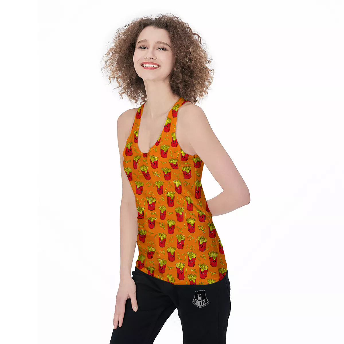French Fries Cartoon Print Pattern Women's Racerback Tank Top-grizzshop
