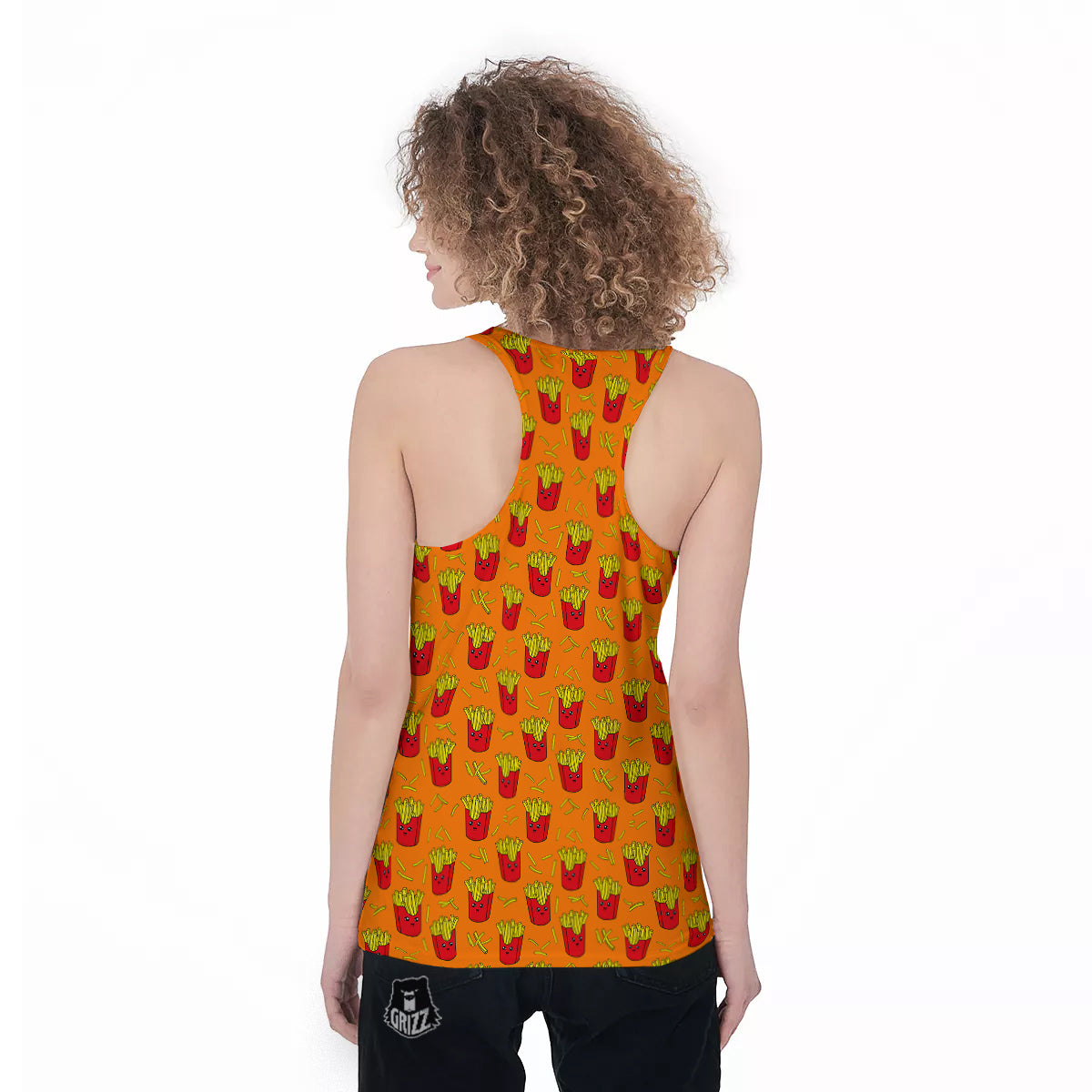 French Fries Cartoon Print Pattern Women's Racerback Tank Top-grizzshop
