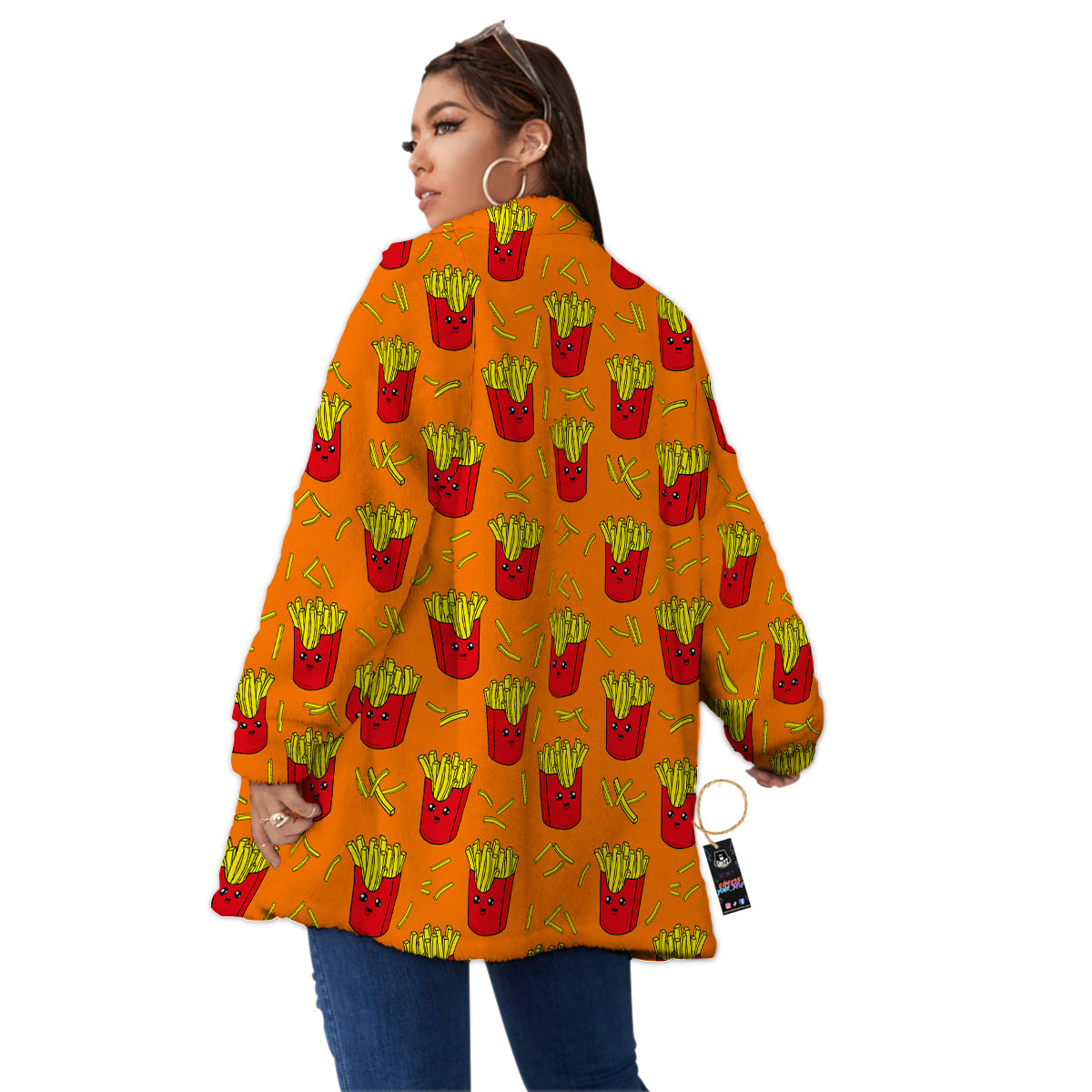 French Fries Cartoon Print Pattern Women's Sherpa Jacket-grizzshop