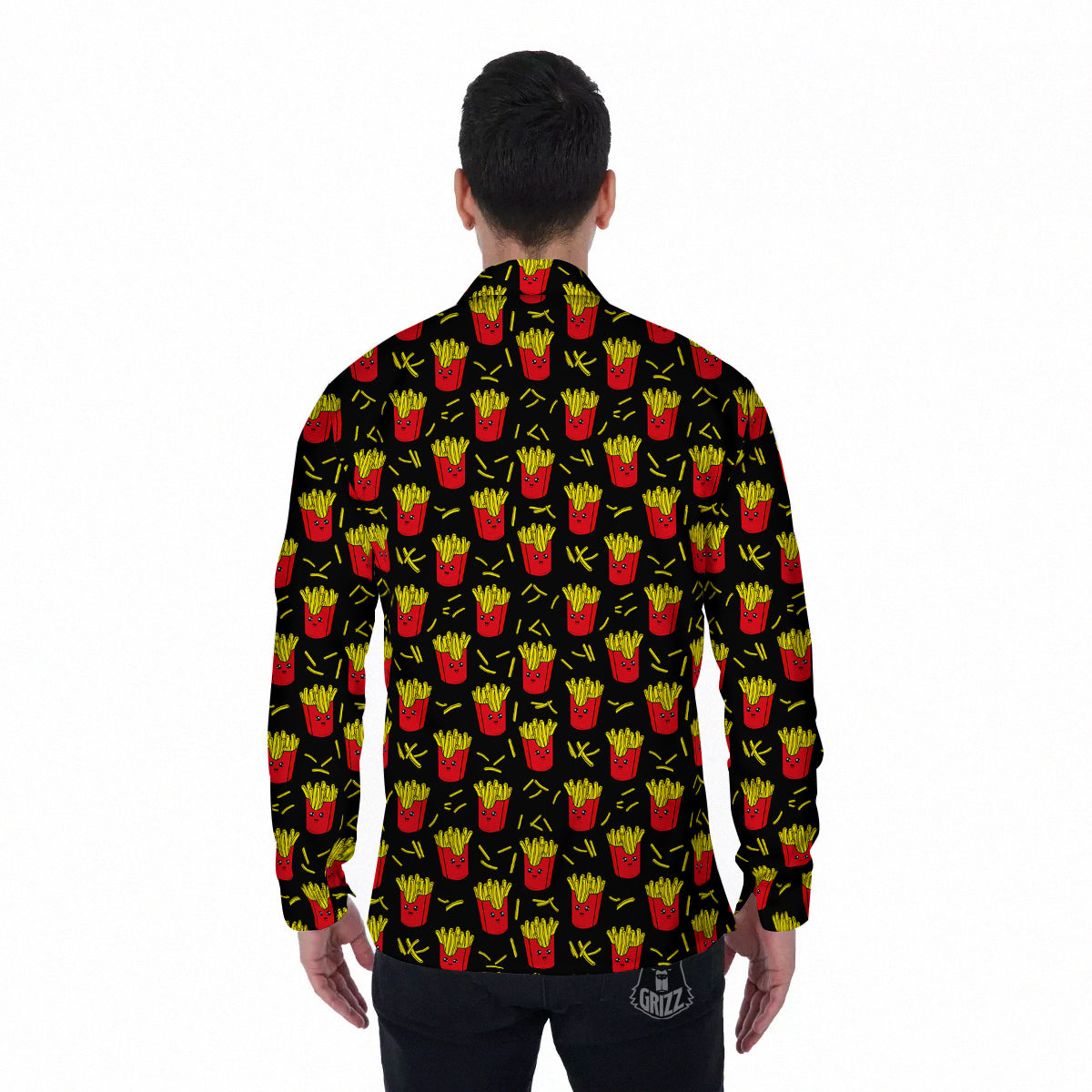 French Fries Cute Print Pattern Men's Long Sleeve Shirts-grizzshop