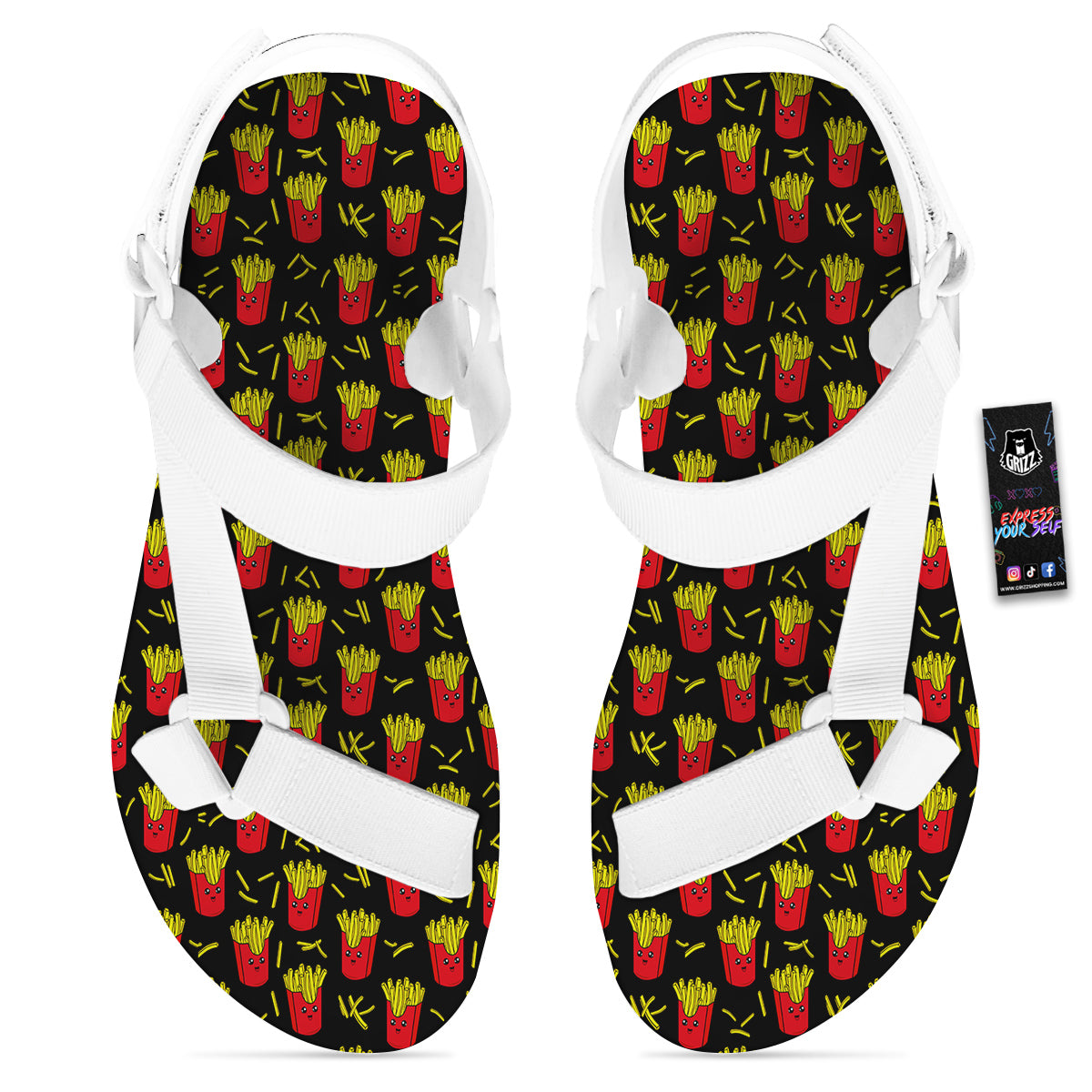 French Fries Cute Print Pattern White Open Toe Sandals-grizzshop