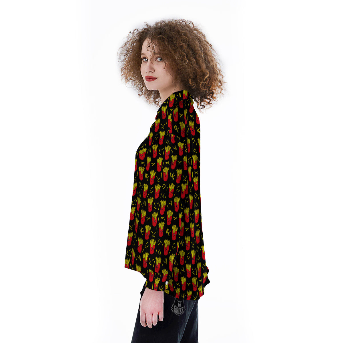 French Fries Cute Print Pattern Women's Long Sleeve Shirts-grizzshop