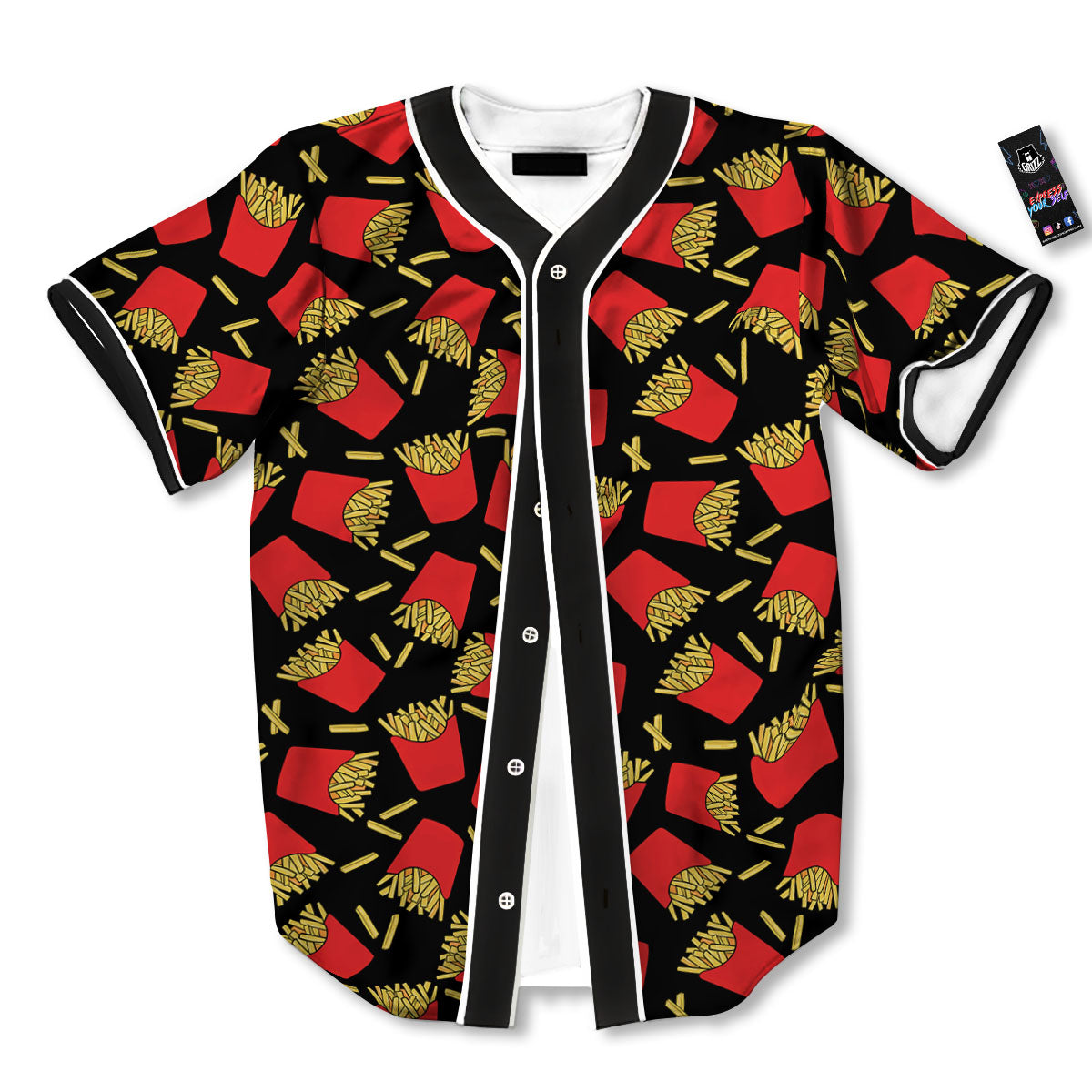 French Fries Doodle Print Pattern Baseball Jersey-grizzshop