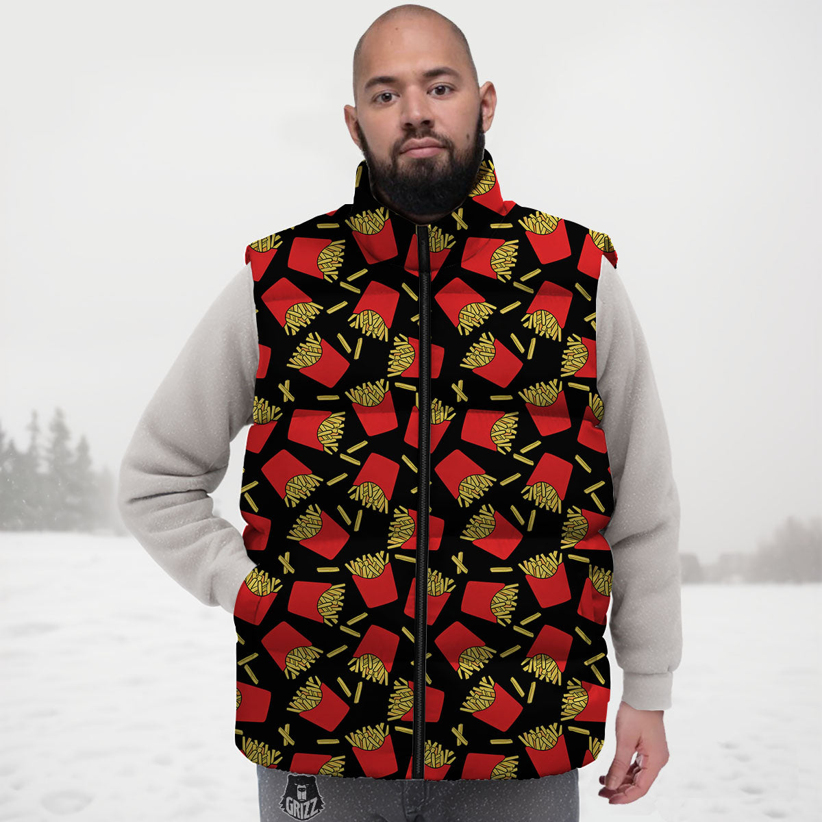 French Fries Doodle Print Pattern Down Vest