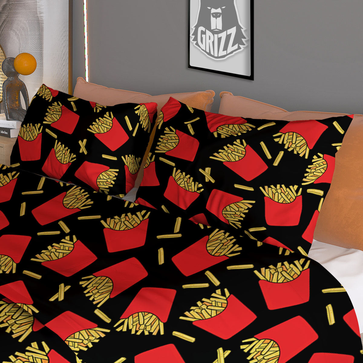French Fries Doodle Print Pattern Duvet Cover Bedding Set