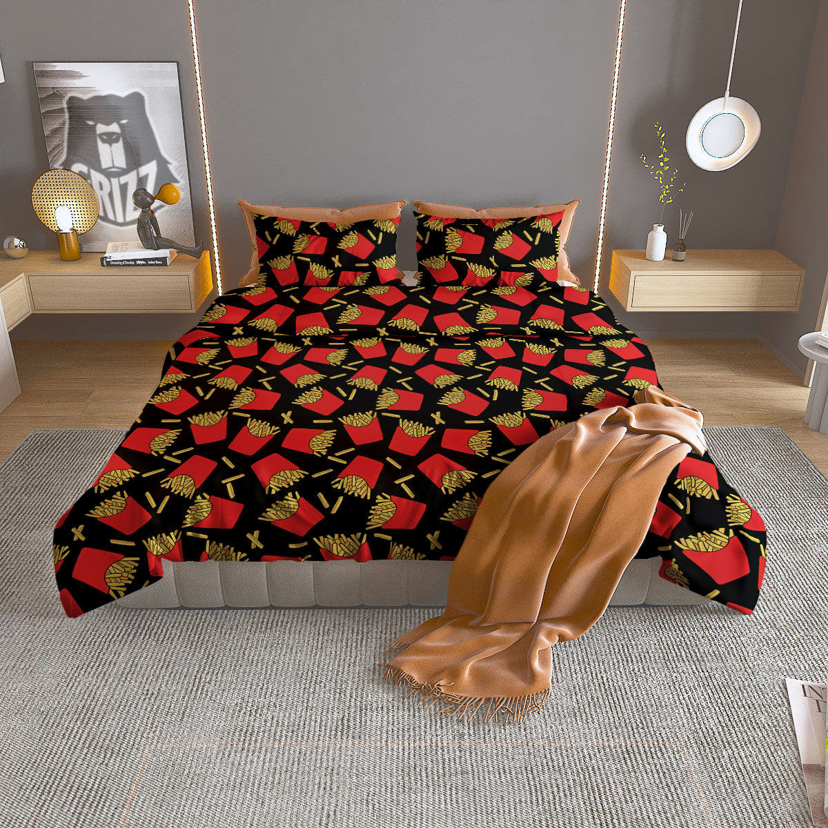 French Fries Doodle Print Pattern Duvet Cover Bedding Set