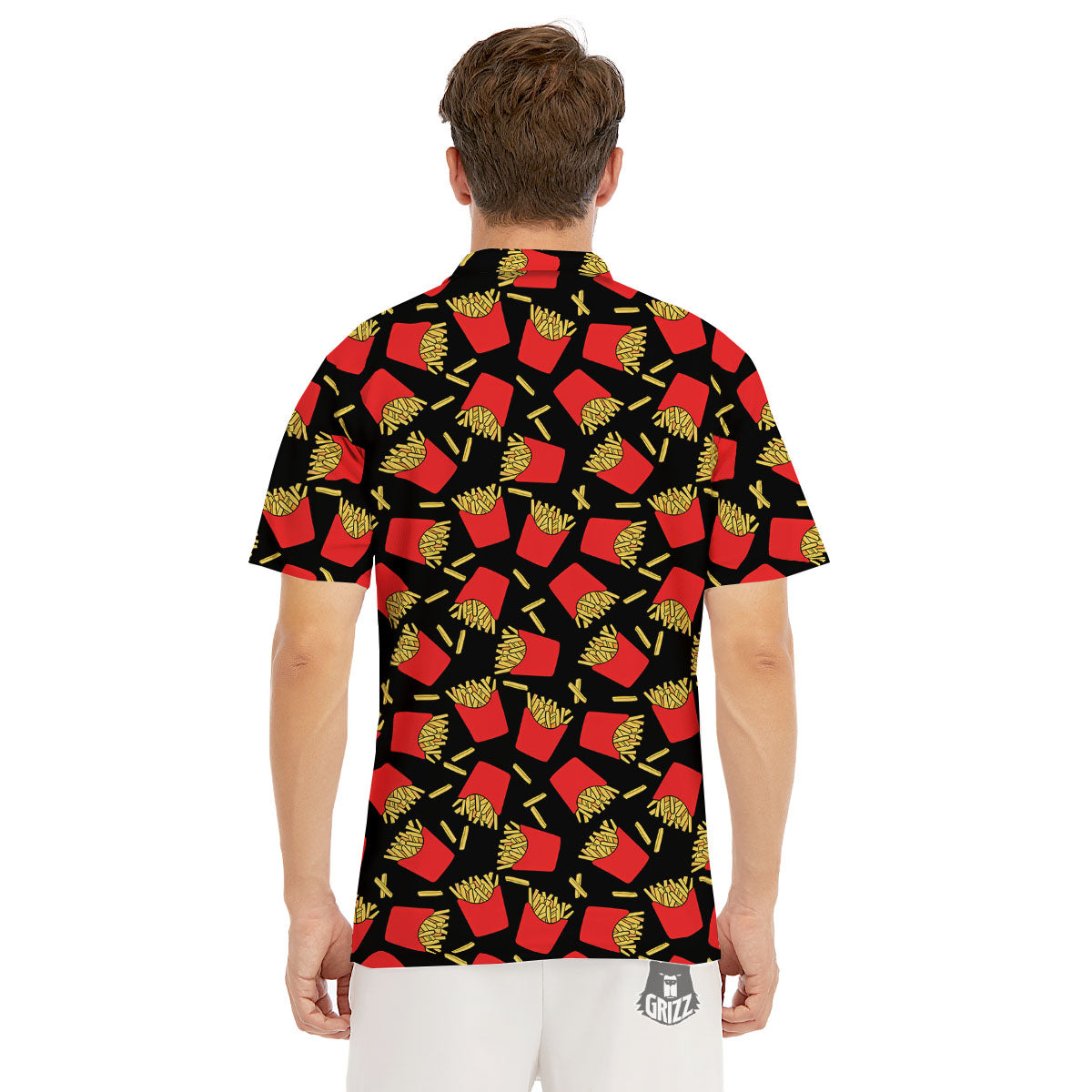 French Fries Doodle Print Pattern Men's Golf Shirts-grizzshop