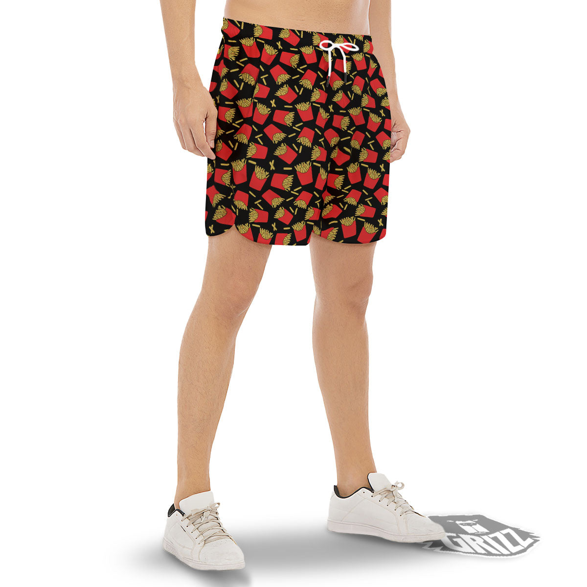 French Fries Doodle Print Pattern Men's Gym Shorts-grizzshop