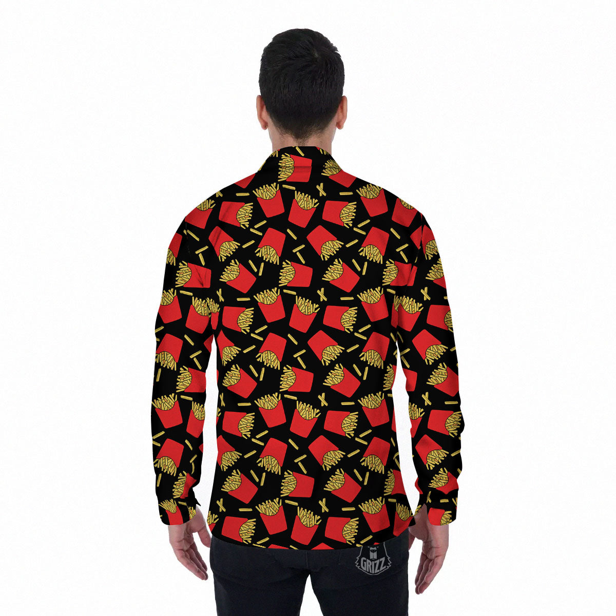 French Fries Doodle Print Pattern Men's Long Sleeve Shirts-grizzshop