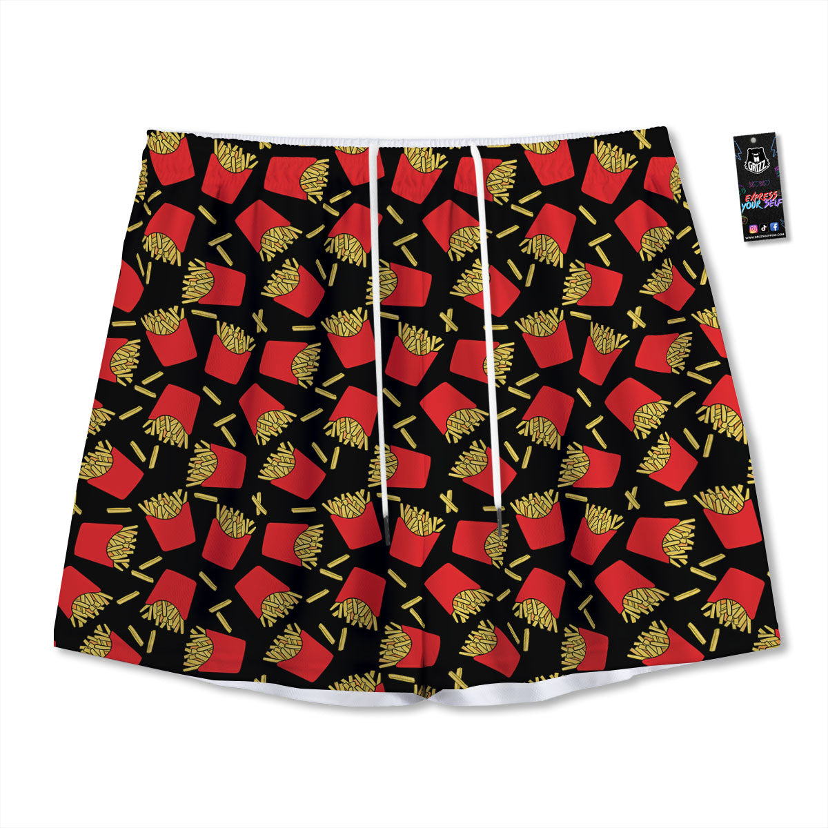 French Fries Doodle Print Pattern Mesh Shorts