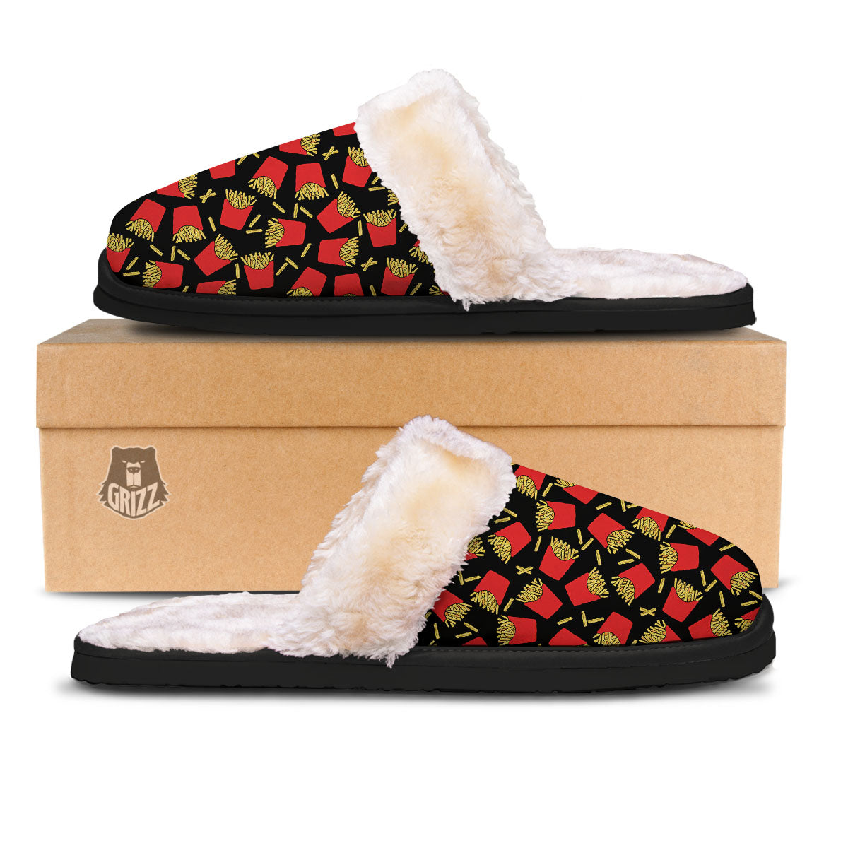 French Fries Doodle Print Pattern Slippers-grizzshop