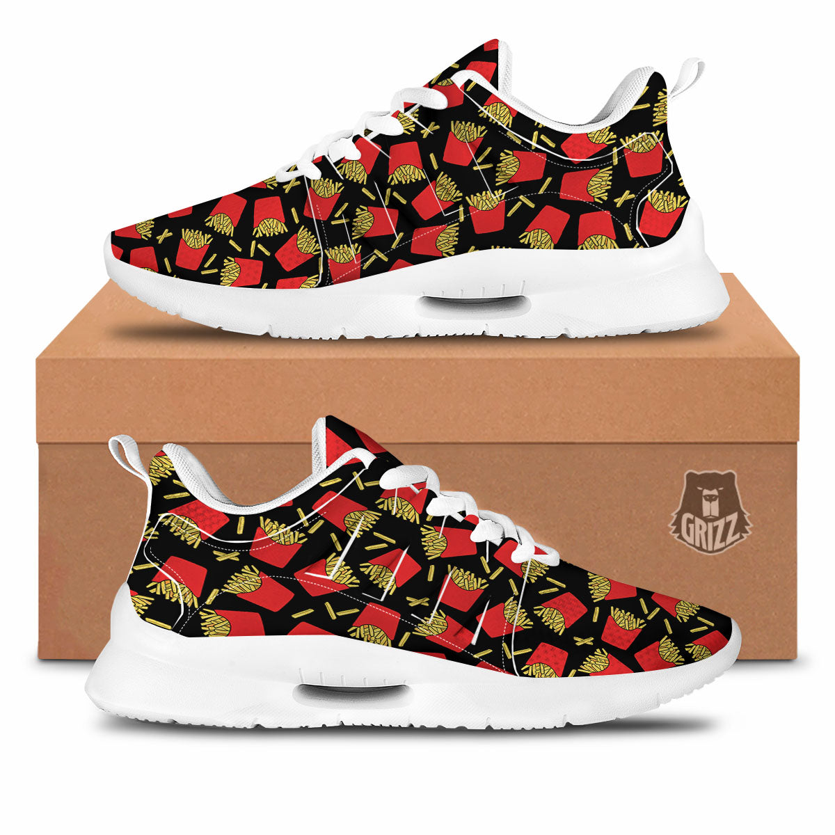 French Fries Doodle Print Pattern Tennis Shoes-grizzshop