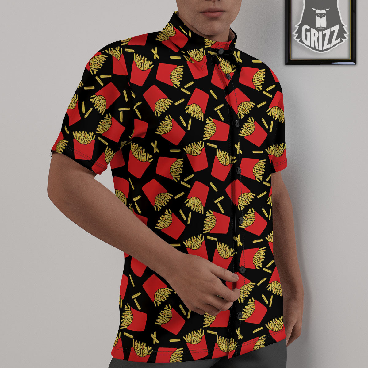 French Fries Doodle Print Pattern Untucked Shirts-grizzshop