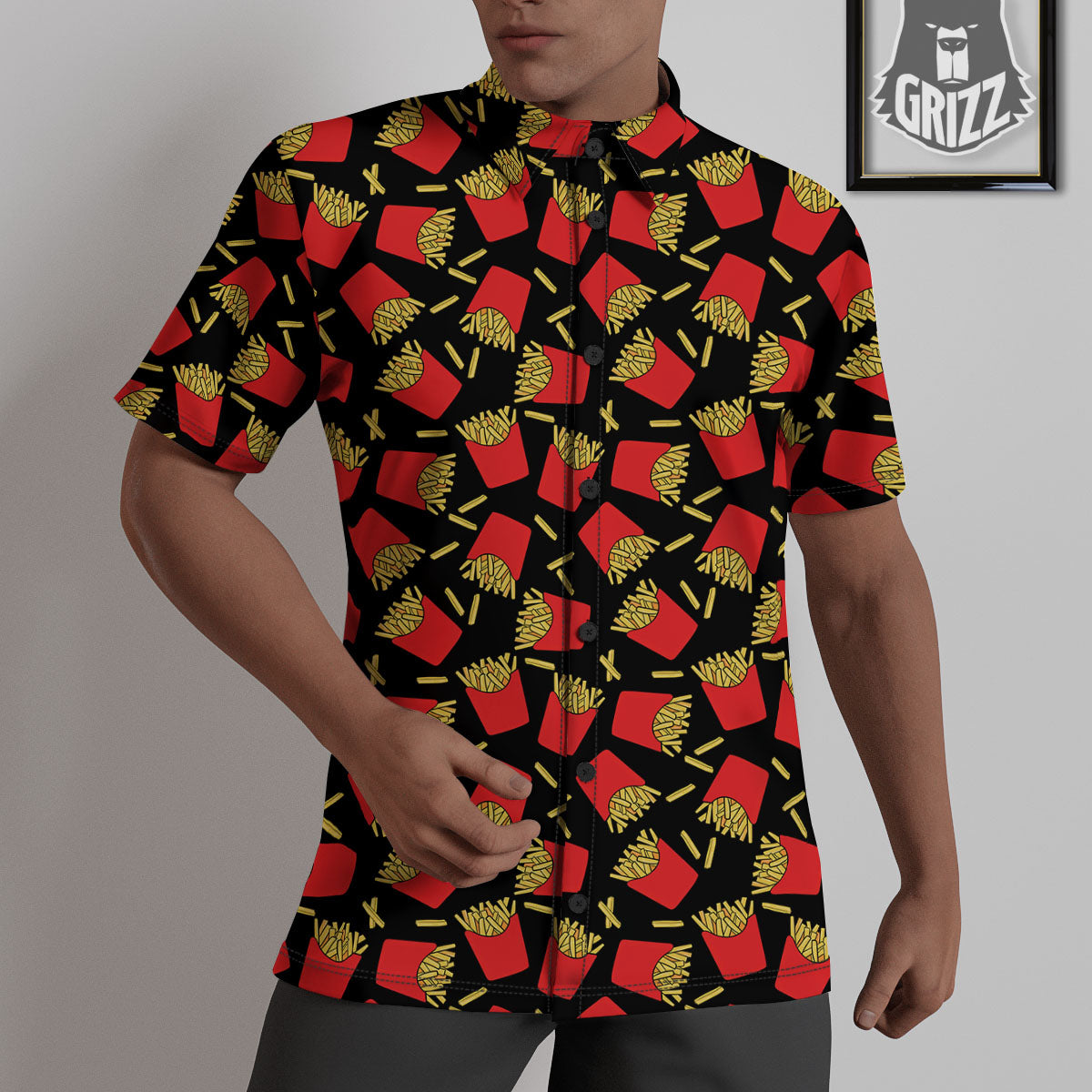 French Fries Doodle Print Pattern Untucked Shirts-grizzshop