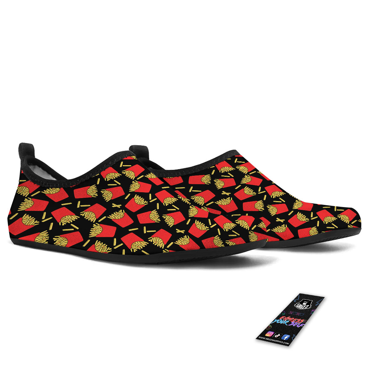 French Fries Doodle Print Pattern Water Shoes-grizzshop
