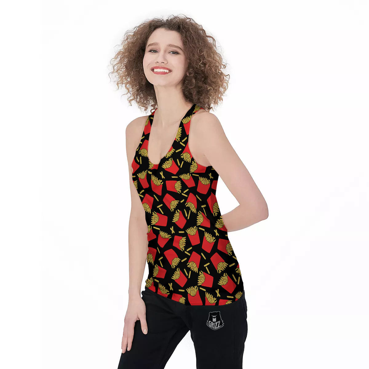 French Fries Doodle Print Pattern Women's Racerback Tank Top-grizzshop