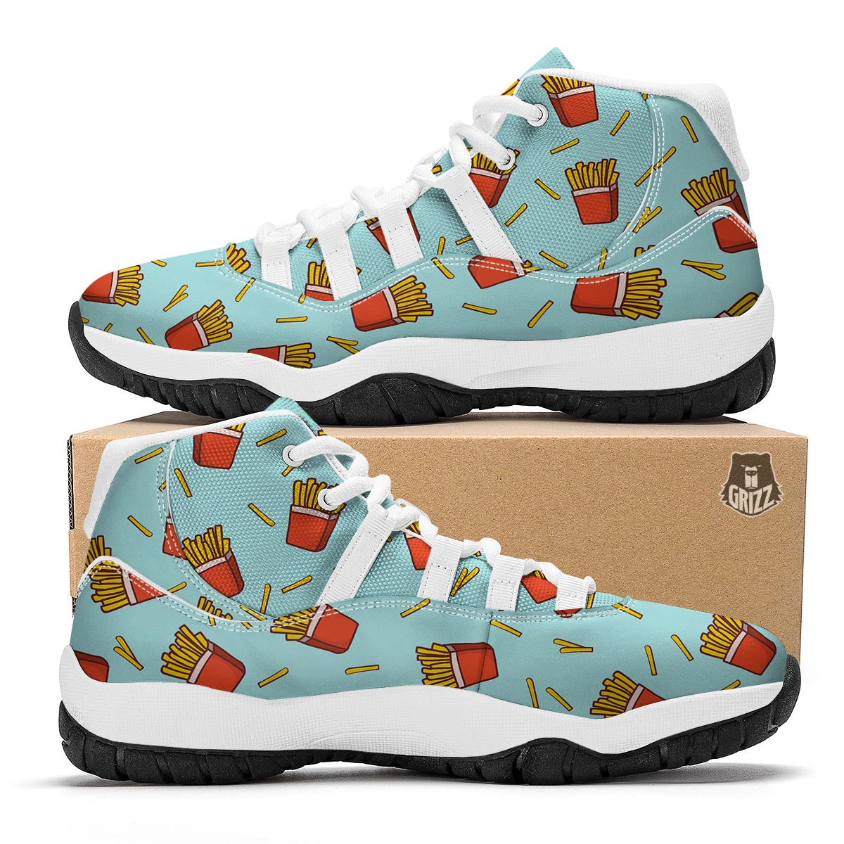 French Fries Print Pattern White Bball Shoes-grizzshop