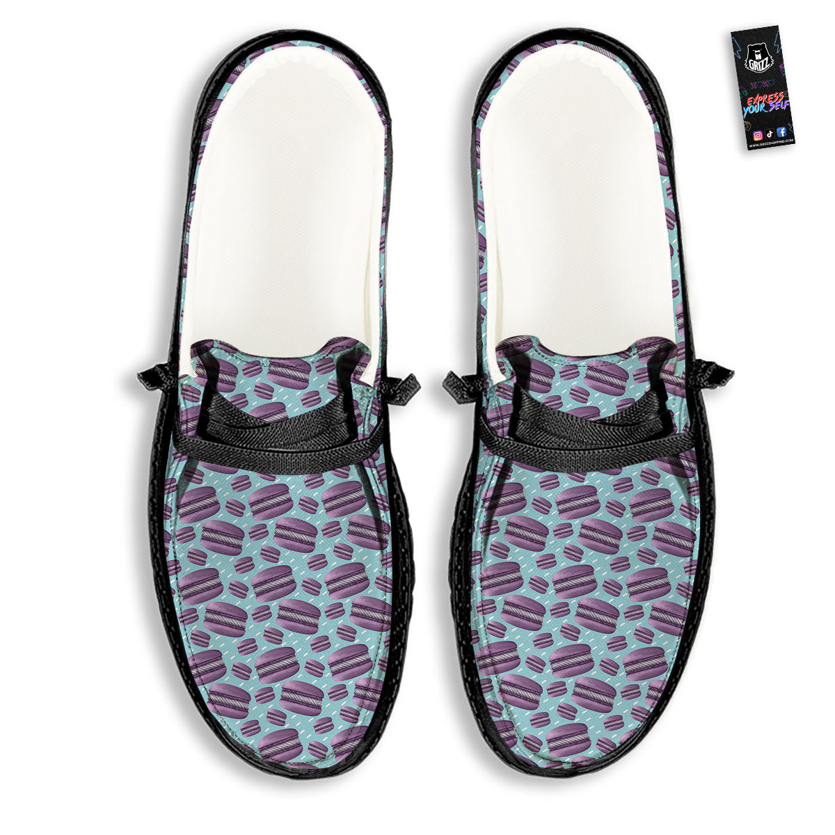 French Macarons Print Pattern Black Loafers-grizzshop